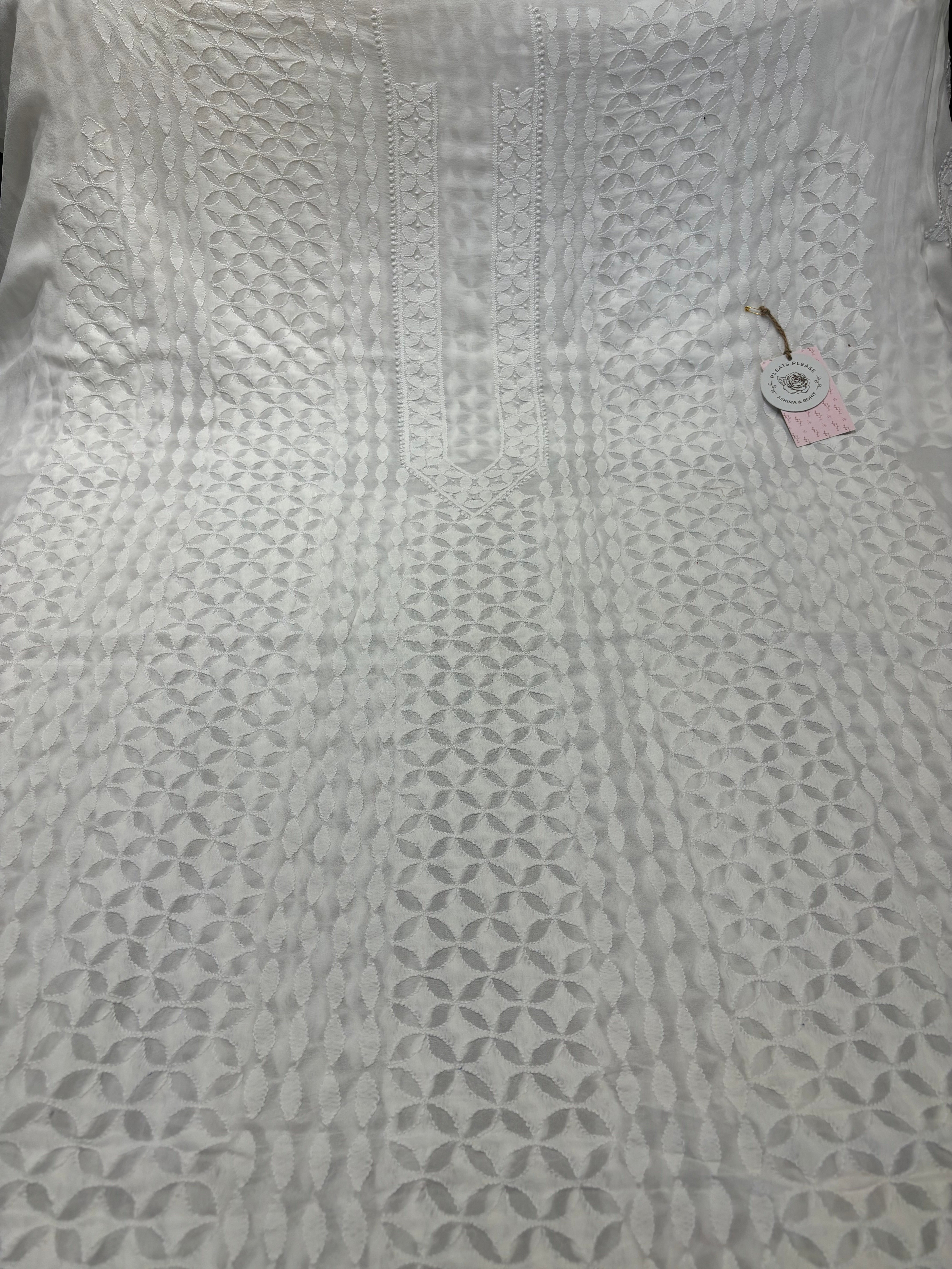 Dyeable Pure Georgette Chikankari Men's Kurta Fabric