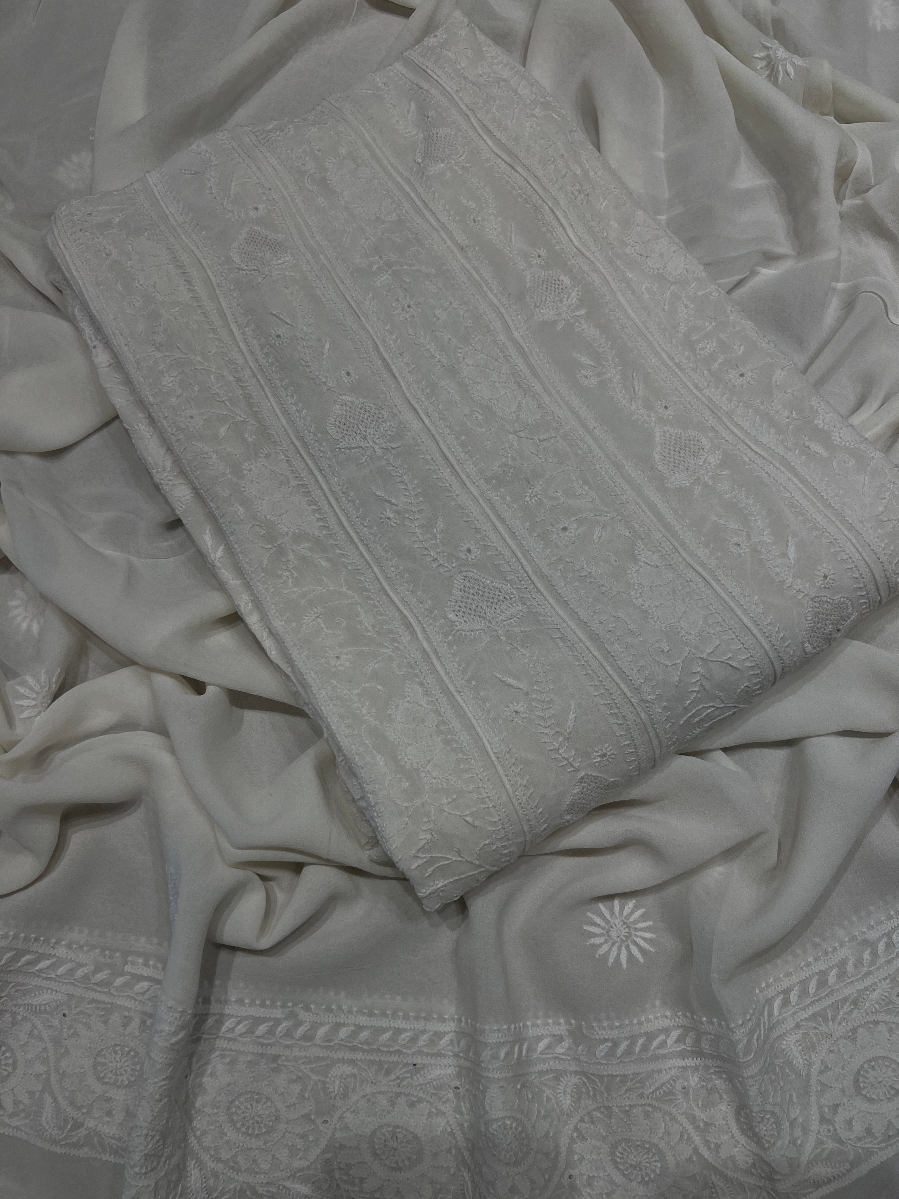 Dyeable Pure Georgette Chikankari Anarkali and Dupatta