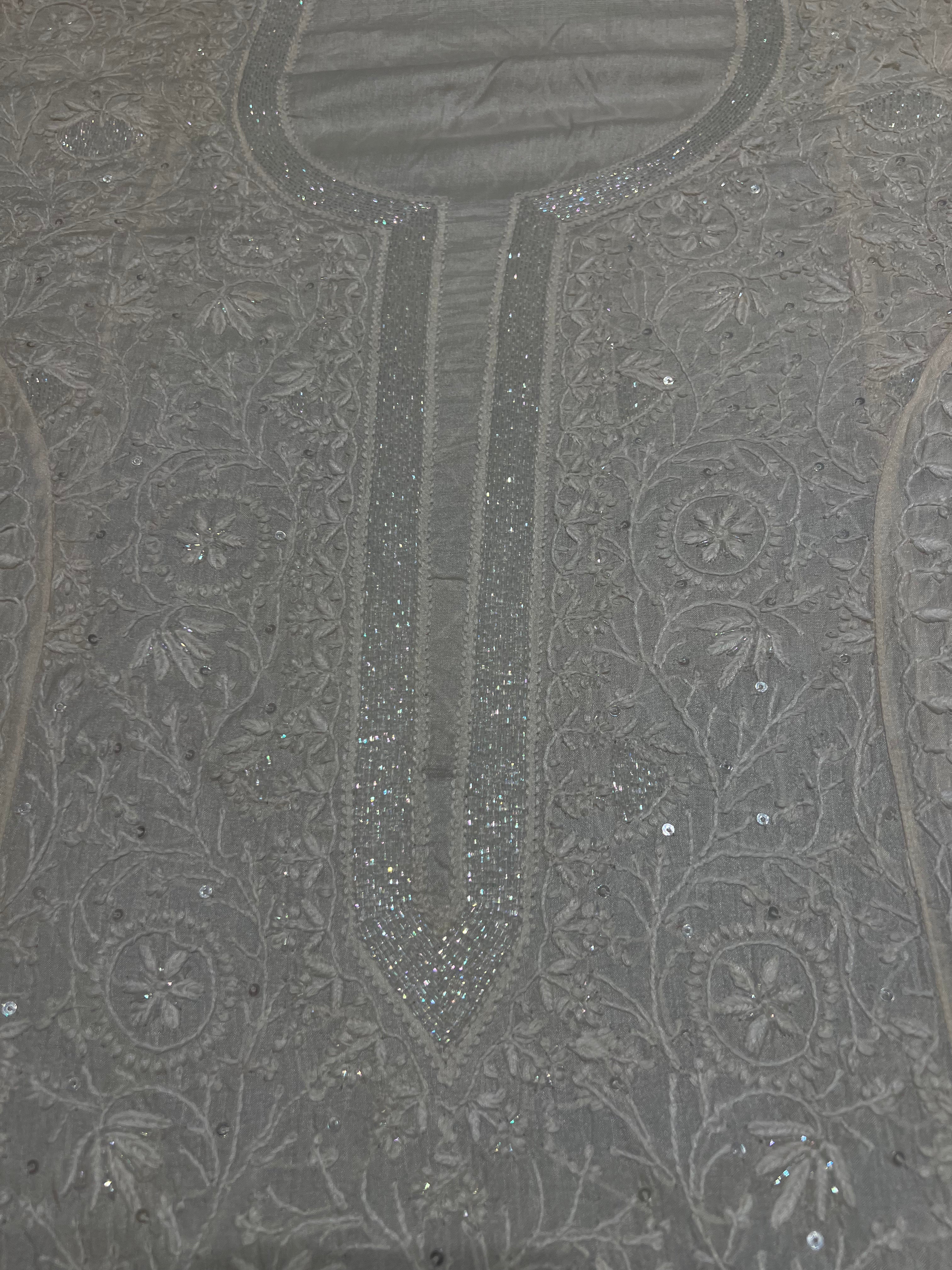 Dyeable Natural Silk Chikankari Kurta and Dupatta