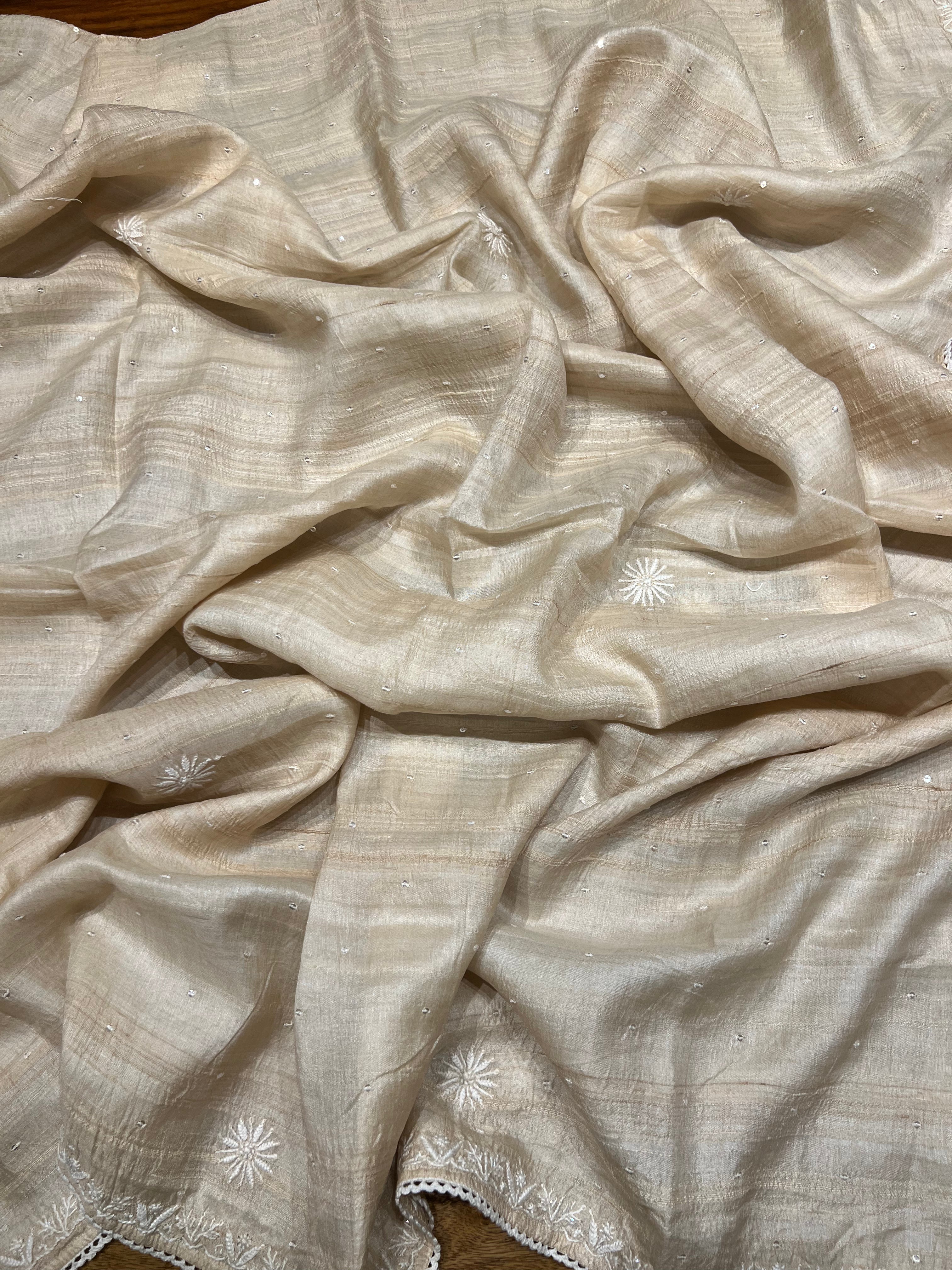 Dyeable Natural Silk Chikankari Kurta and Dupatta