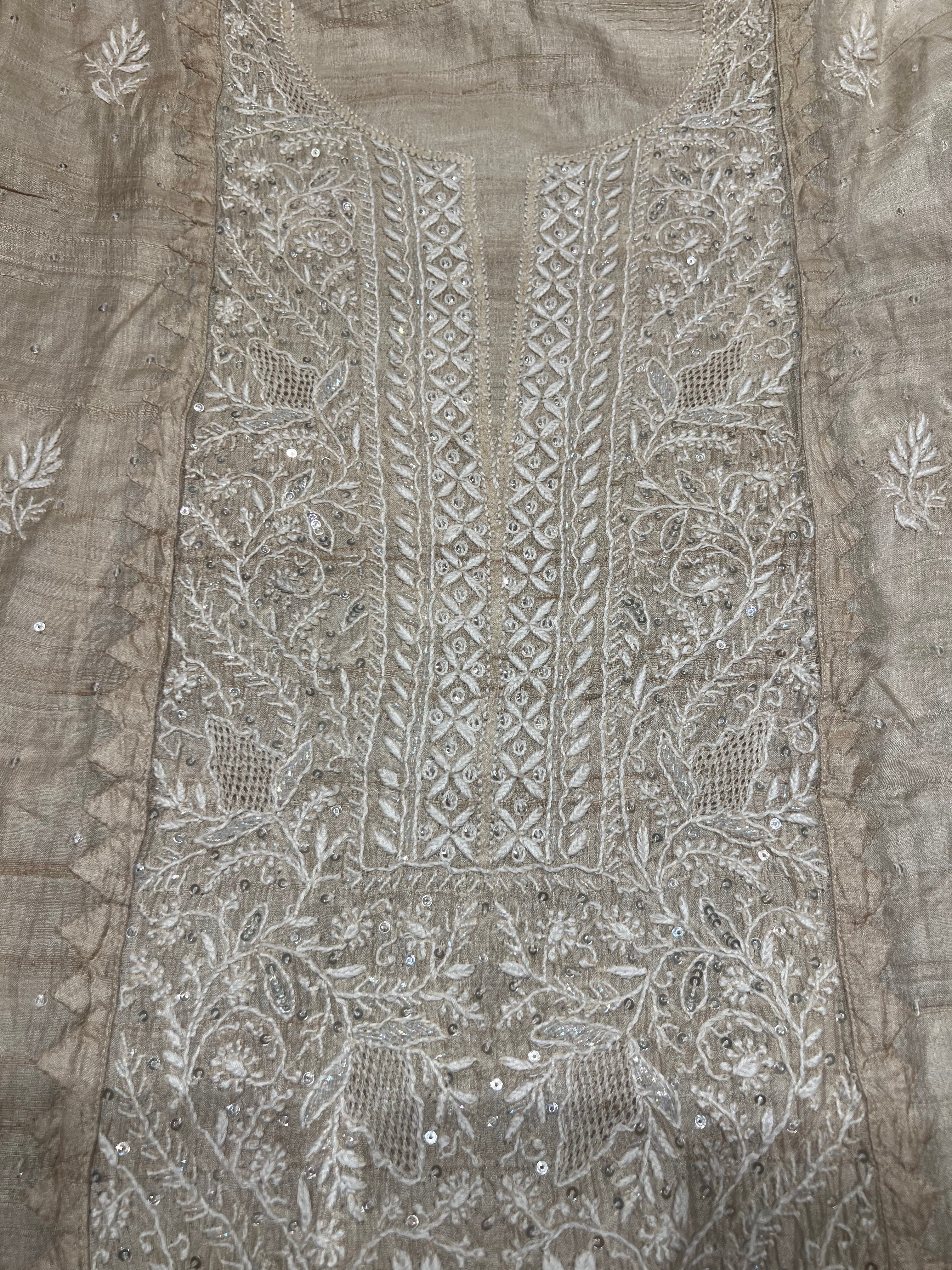 Dyeable Natural Silk Chikankari Kurta and Dupatta