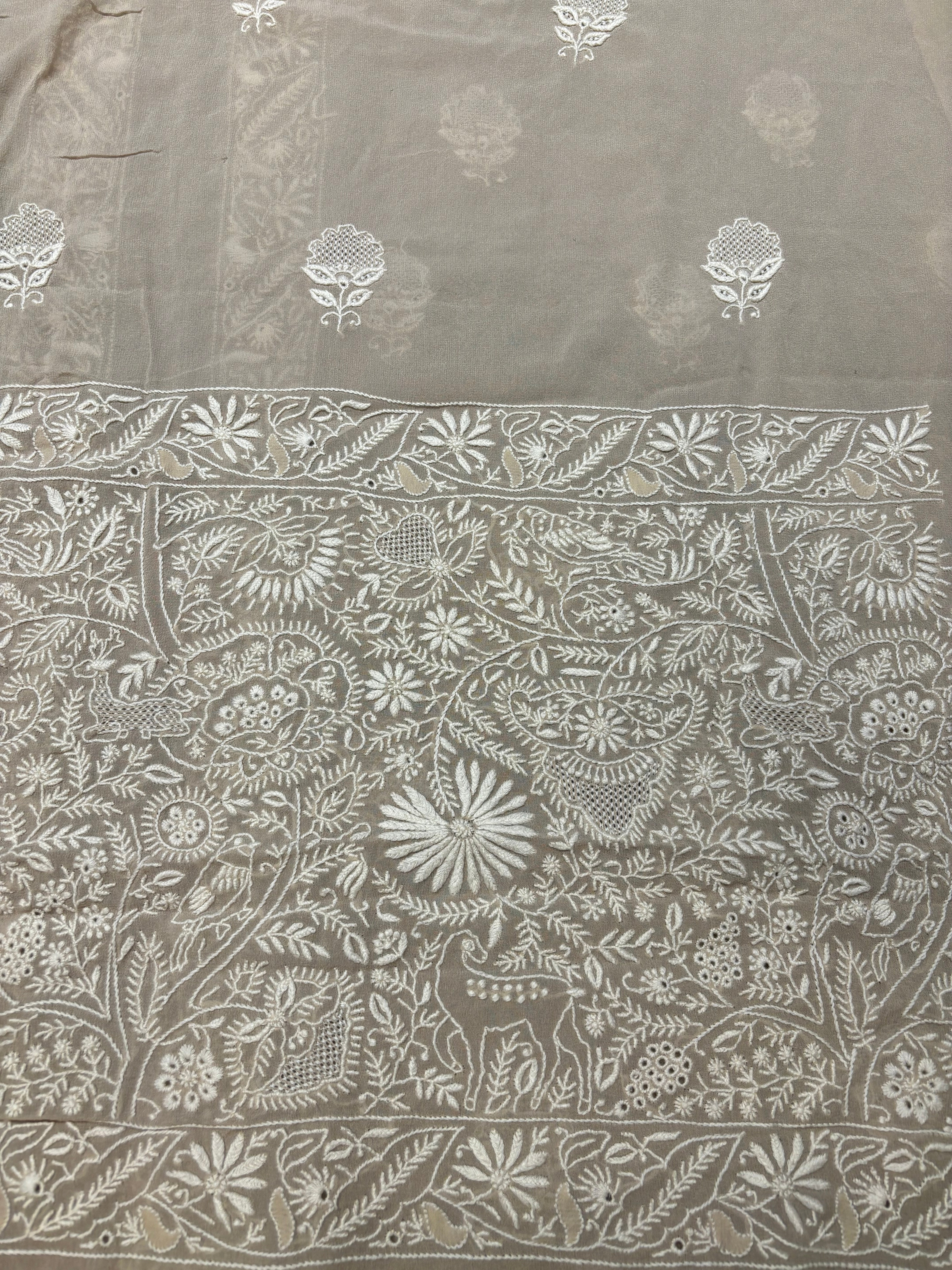 Greige Pure Georgette Chikankari Sherwani