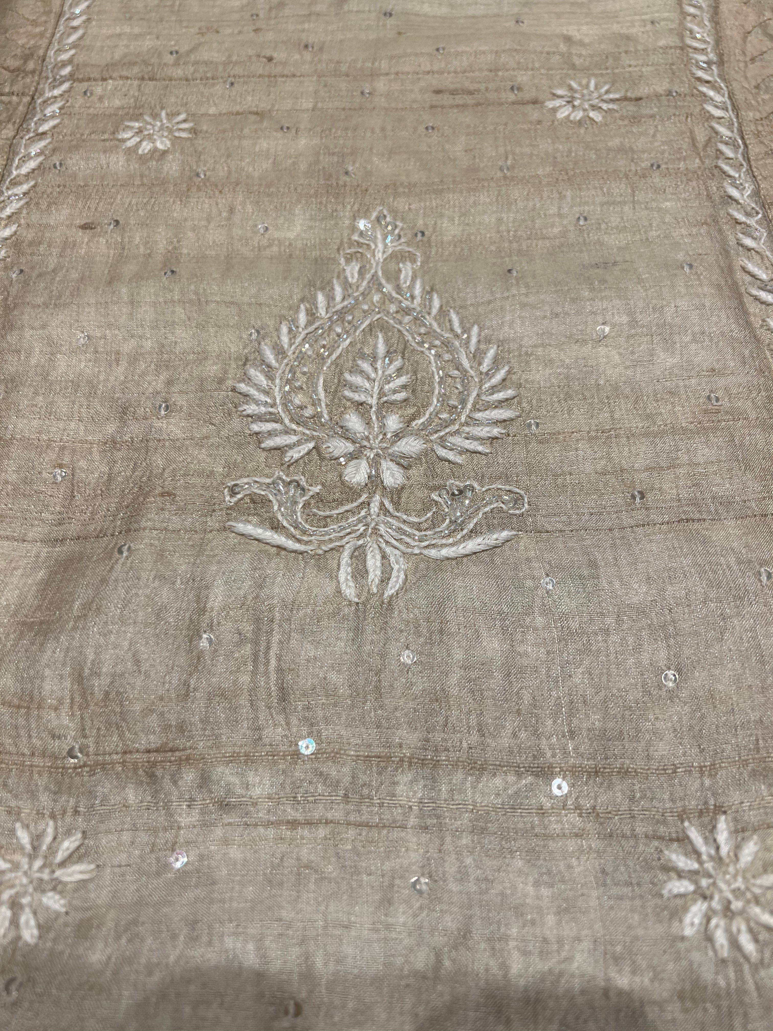 Dyeable Natural Silk Chikankari Kurta and Dupatta