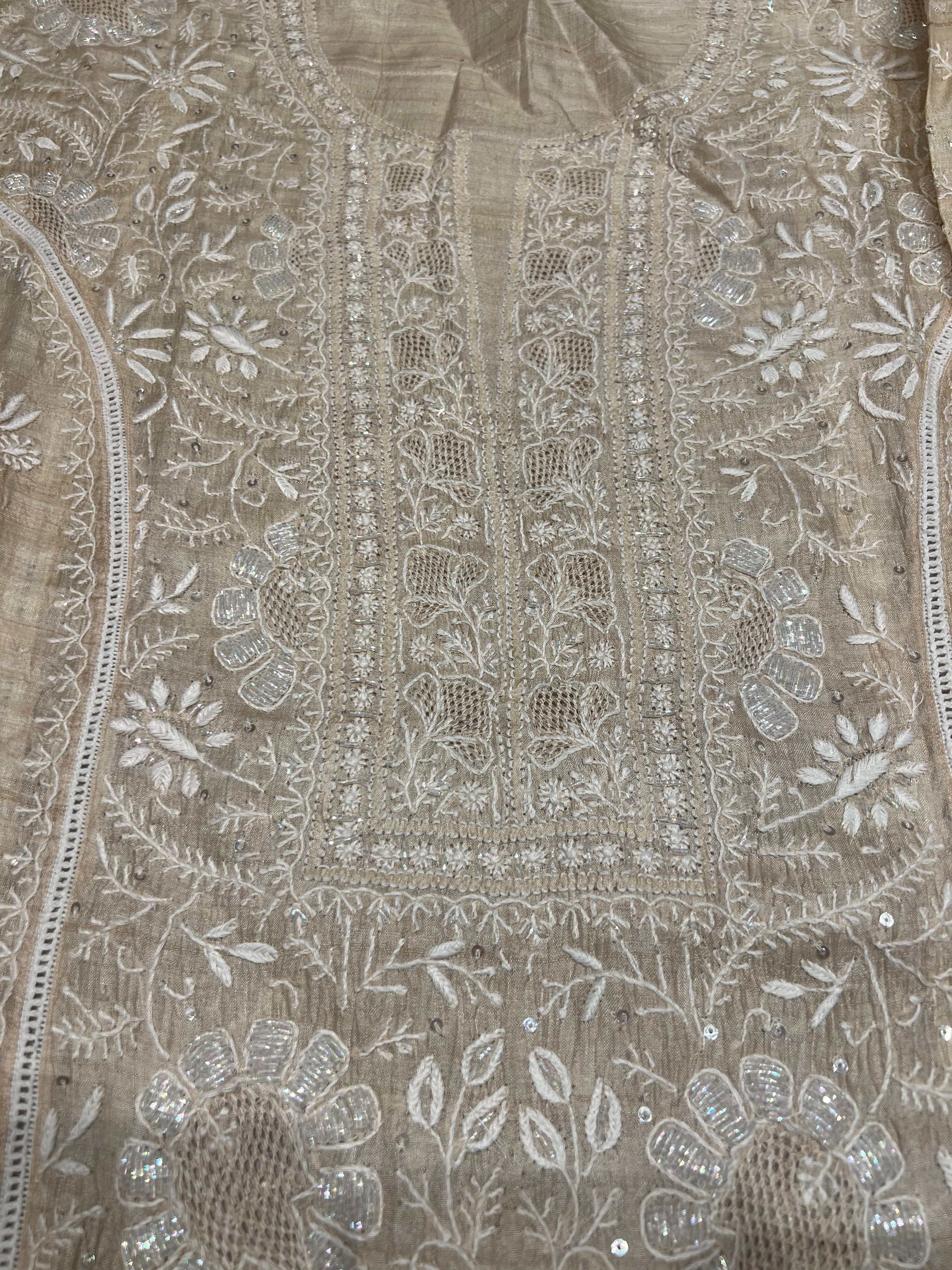 Dyeable Natural Silk Chikankari Kurta and Dupatta