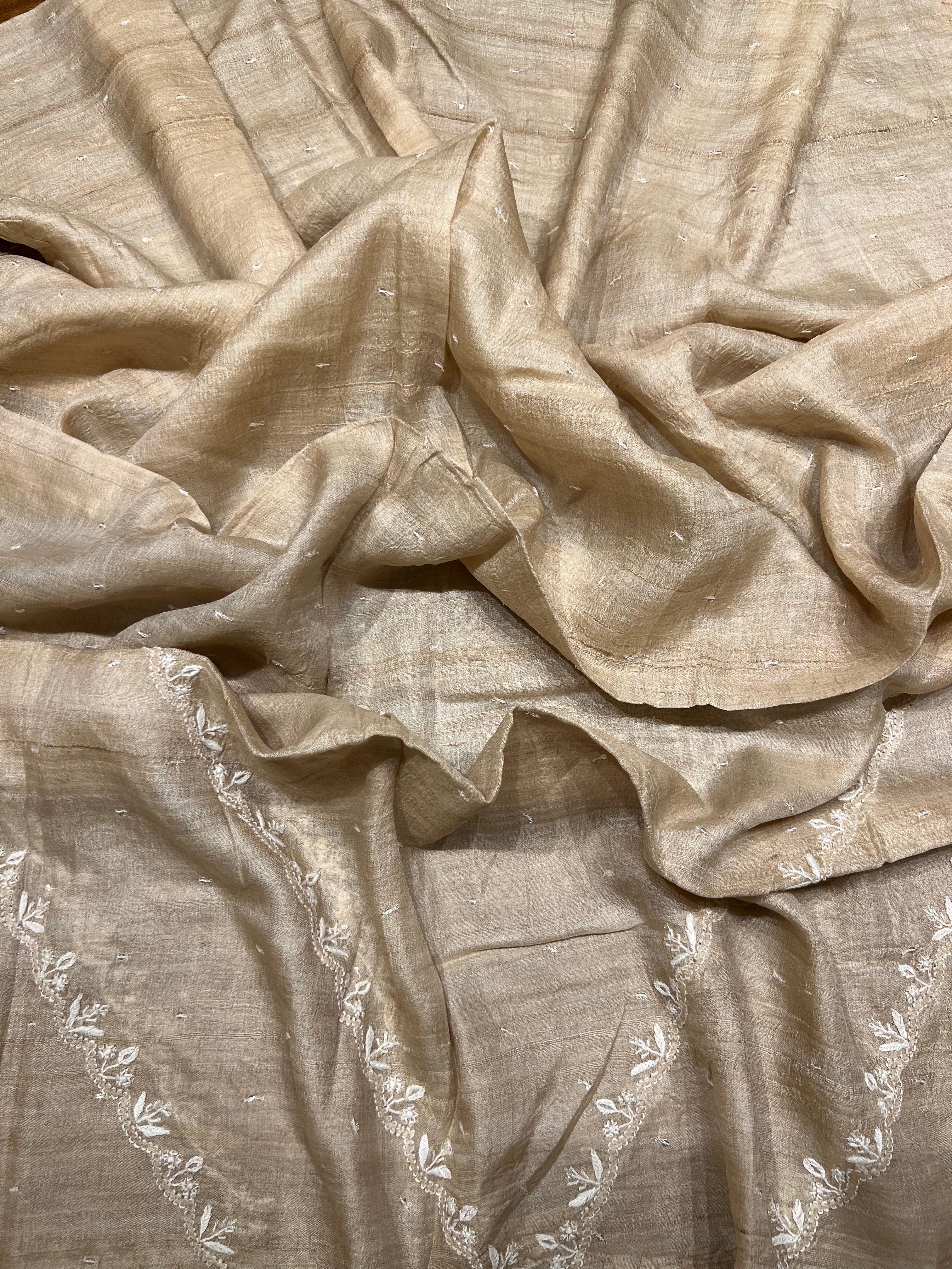 Dyeable Natural Silk Chikankari Kurta and Dupatta