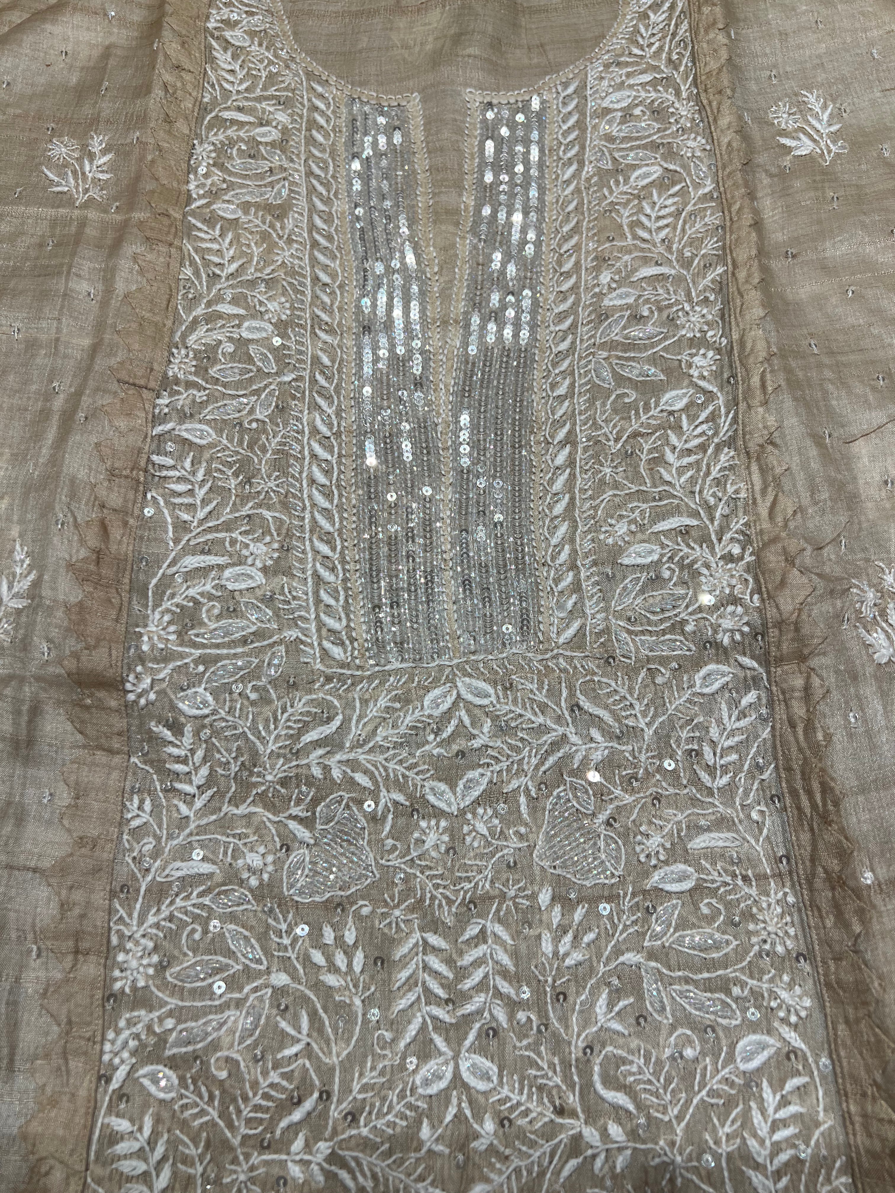 Dyeable Natural Silk Chikankari Kurta and Dupatta