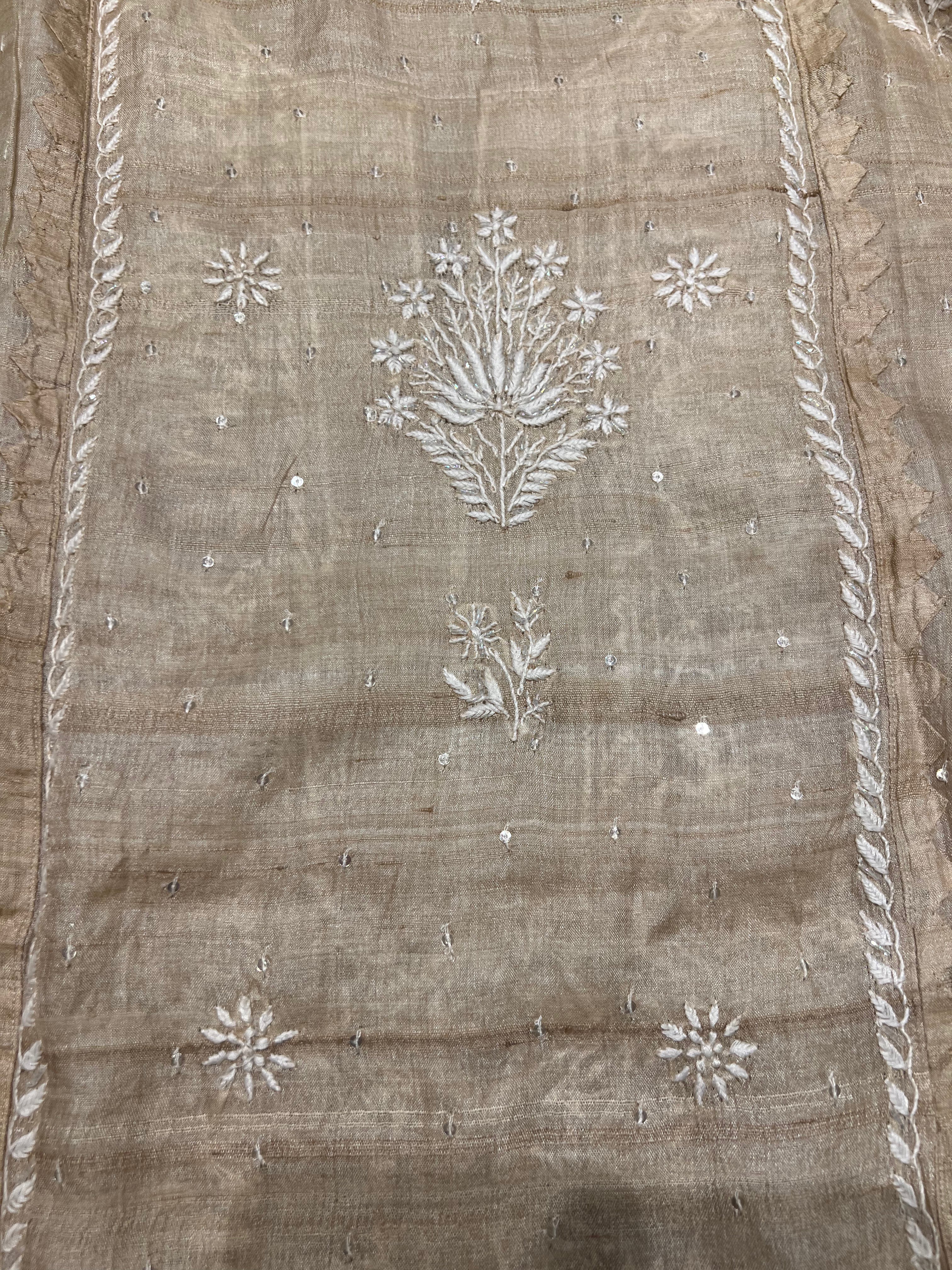 Dyeable Natural Silk Chikankari Kurta and Dupatta
