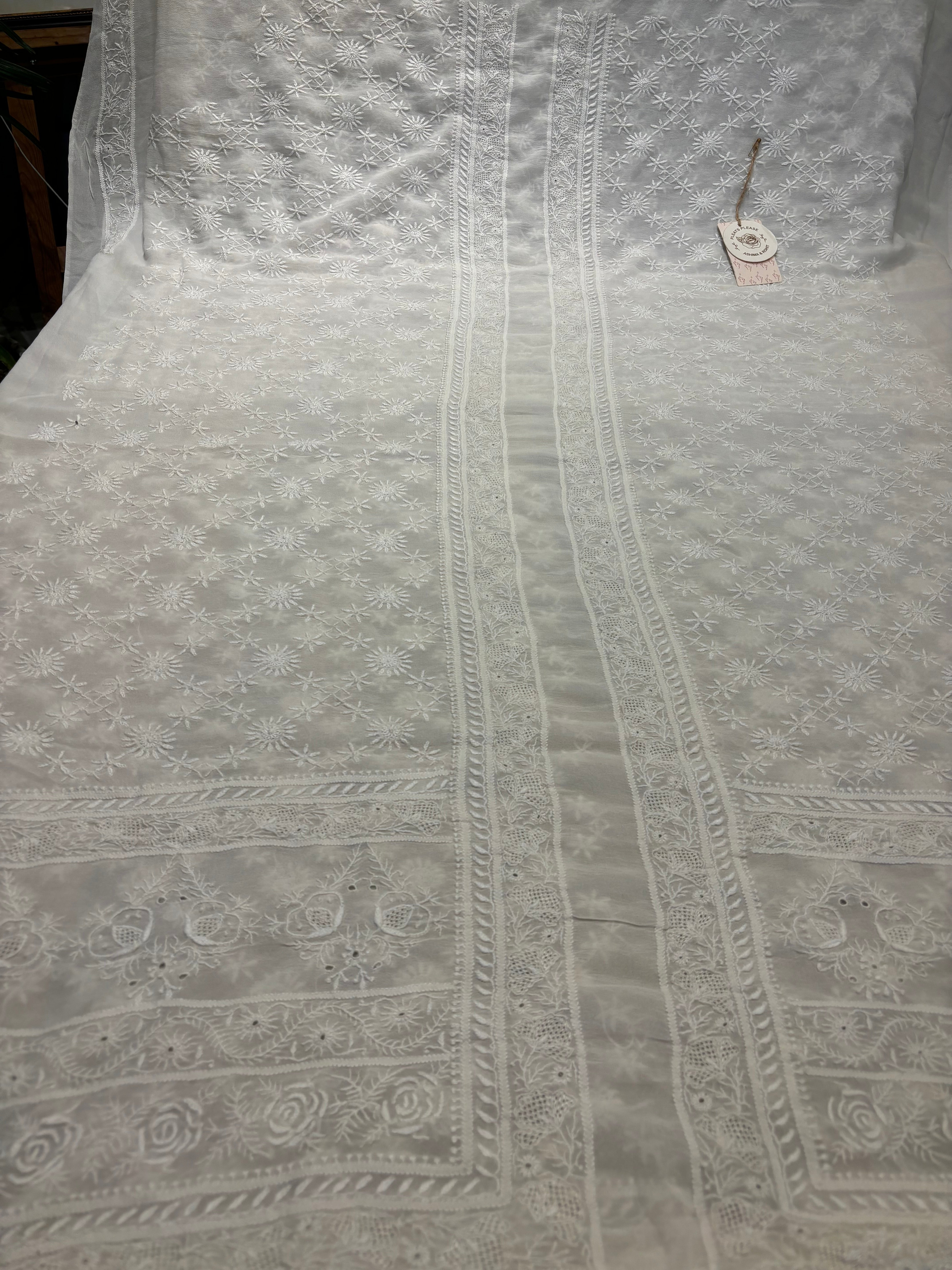 Dyeable Pure Georgette Chikankari Men's Sherwani Fabric