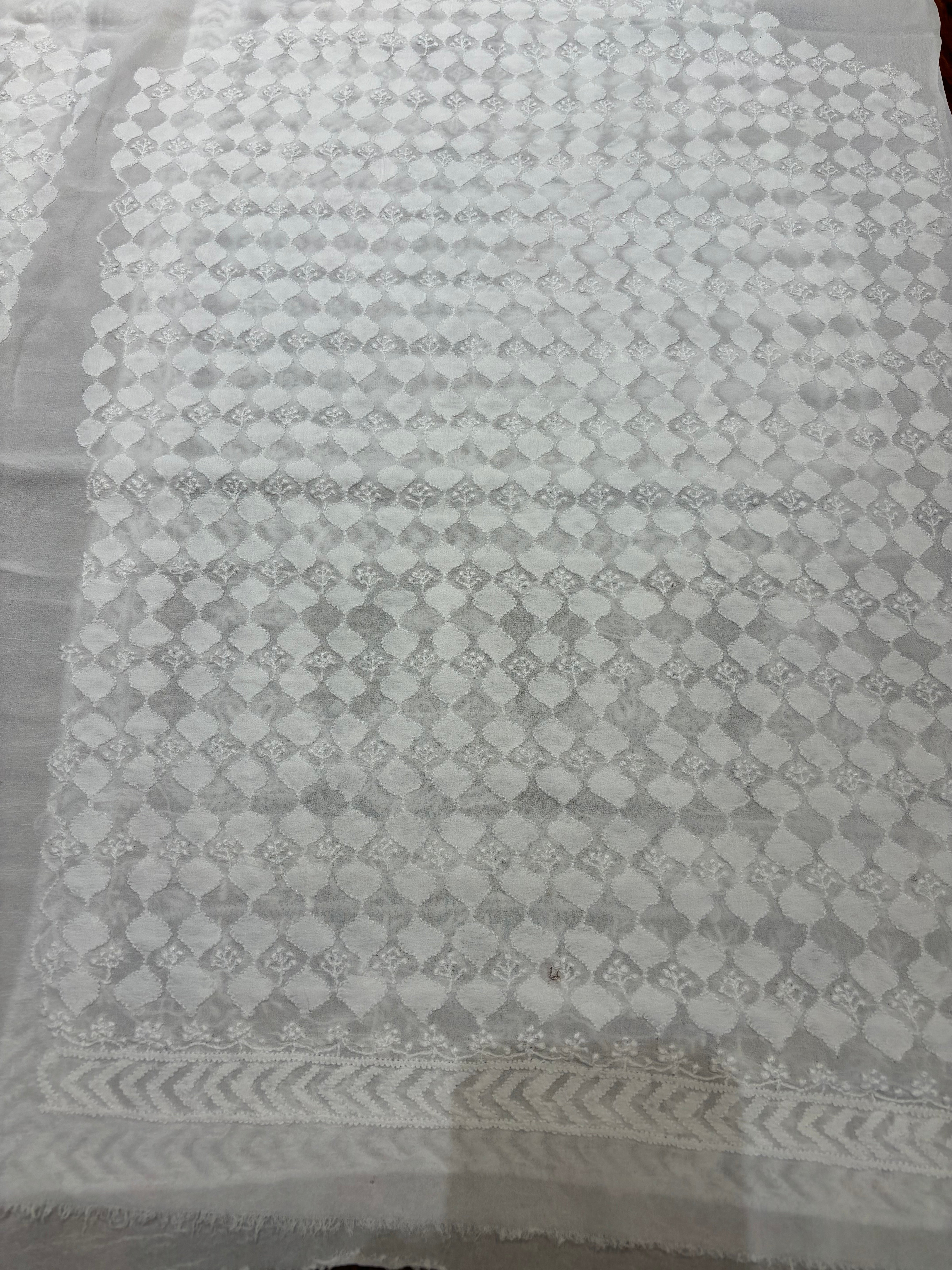 Dyeable Pure Georgette Chikankari Men's Sherwani Fabric