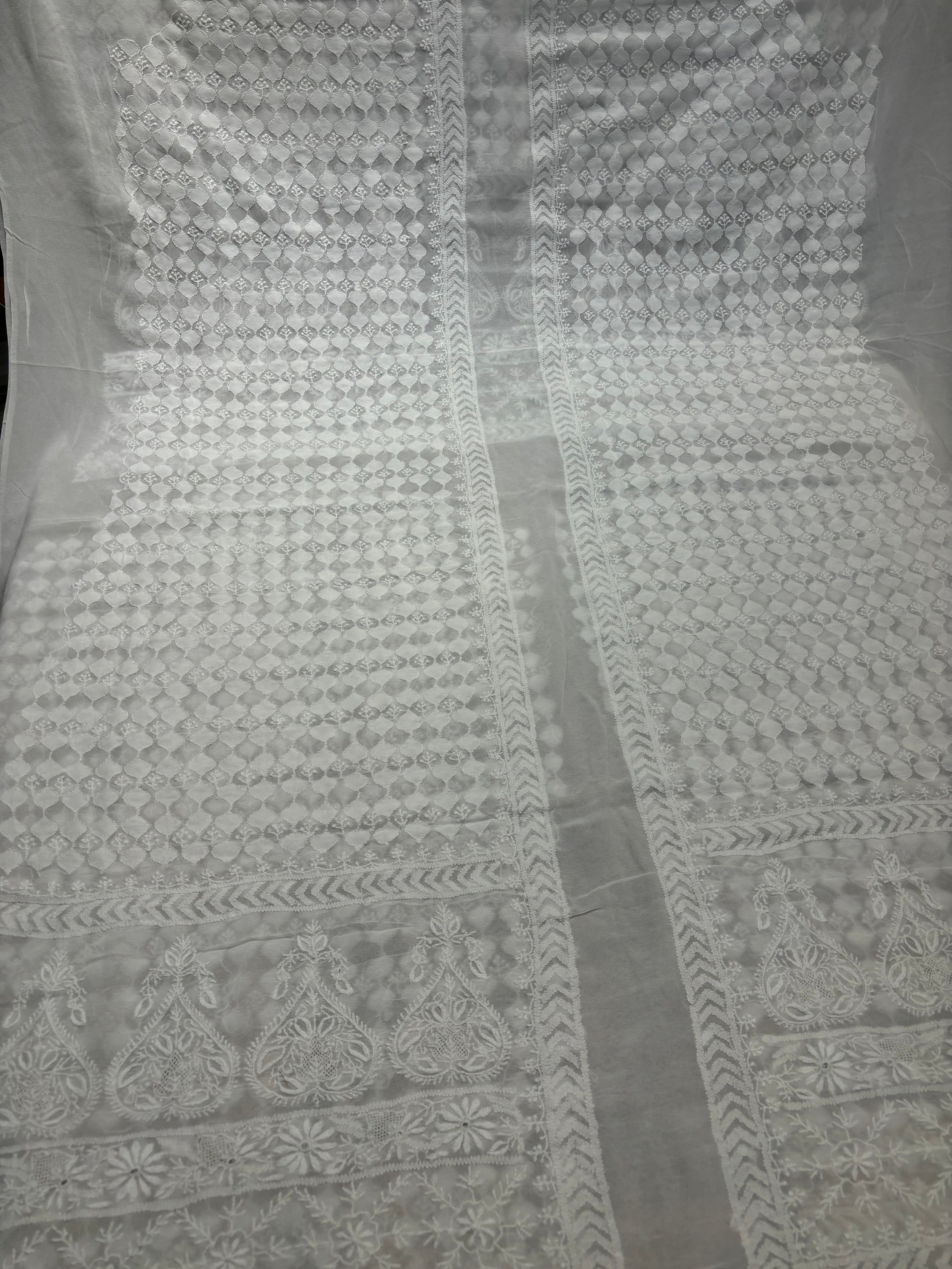Dyeable Pure Georgette Chikankari Men's Sherwani Fabric