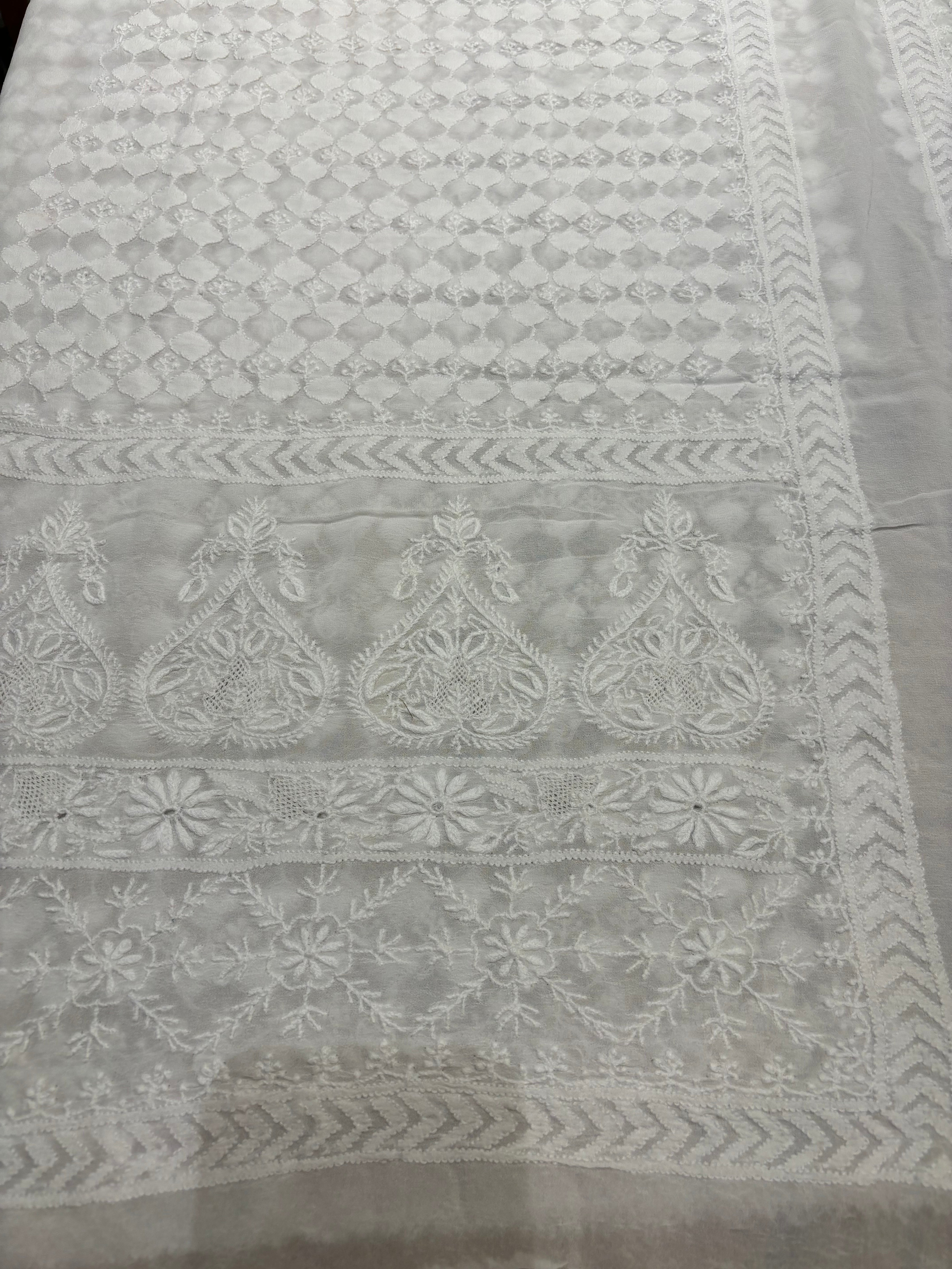 Dyeable Pure Georgette Chikankari Men's Sherwani Fabric