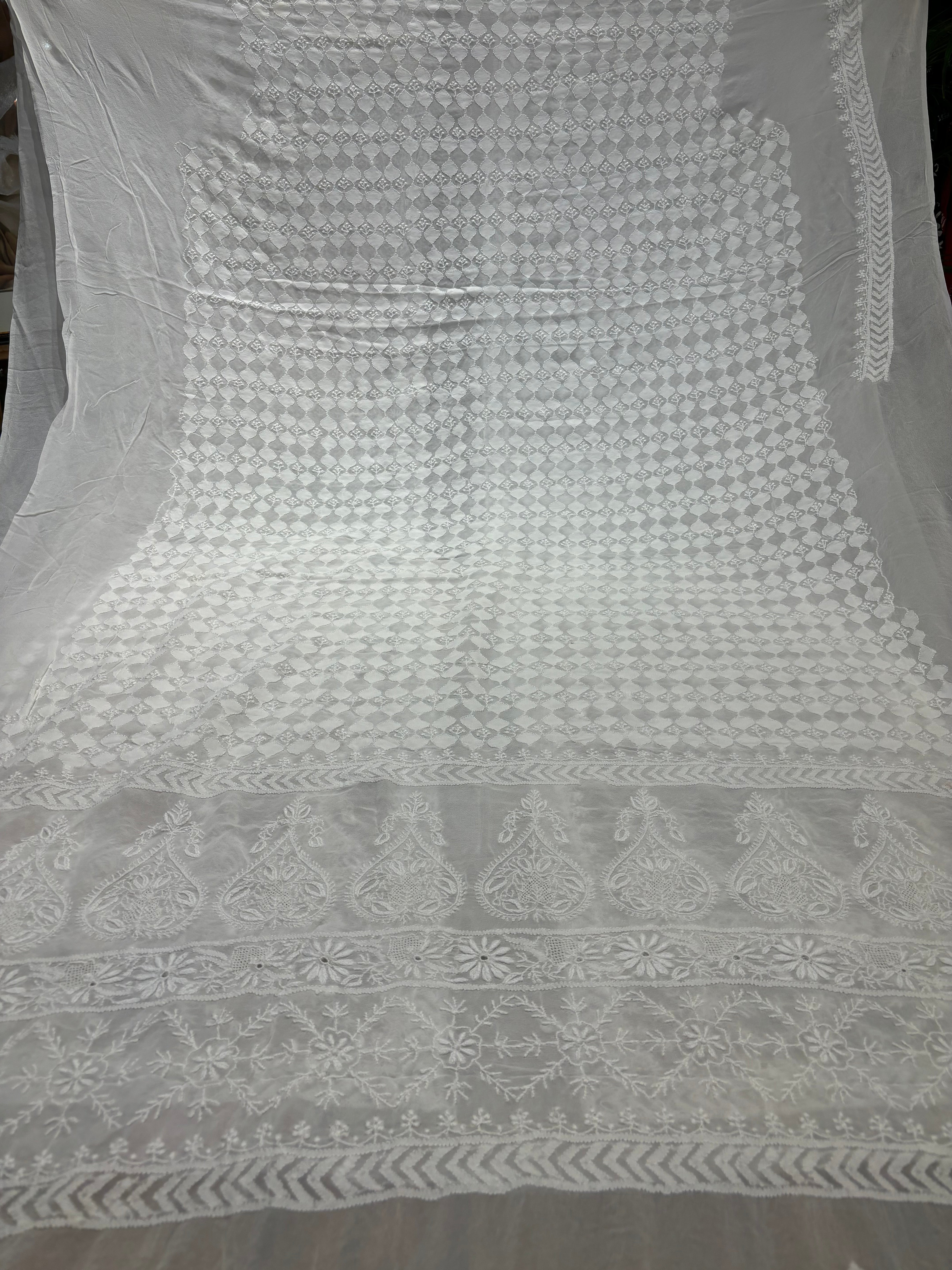 Dyeable Pure Georgette Chikankari Men's Sherwani Fabric