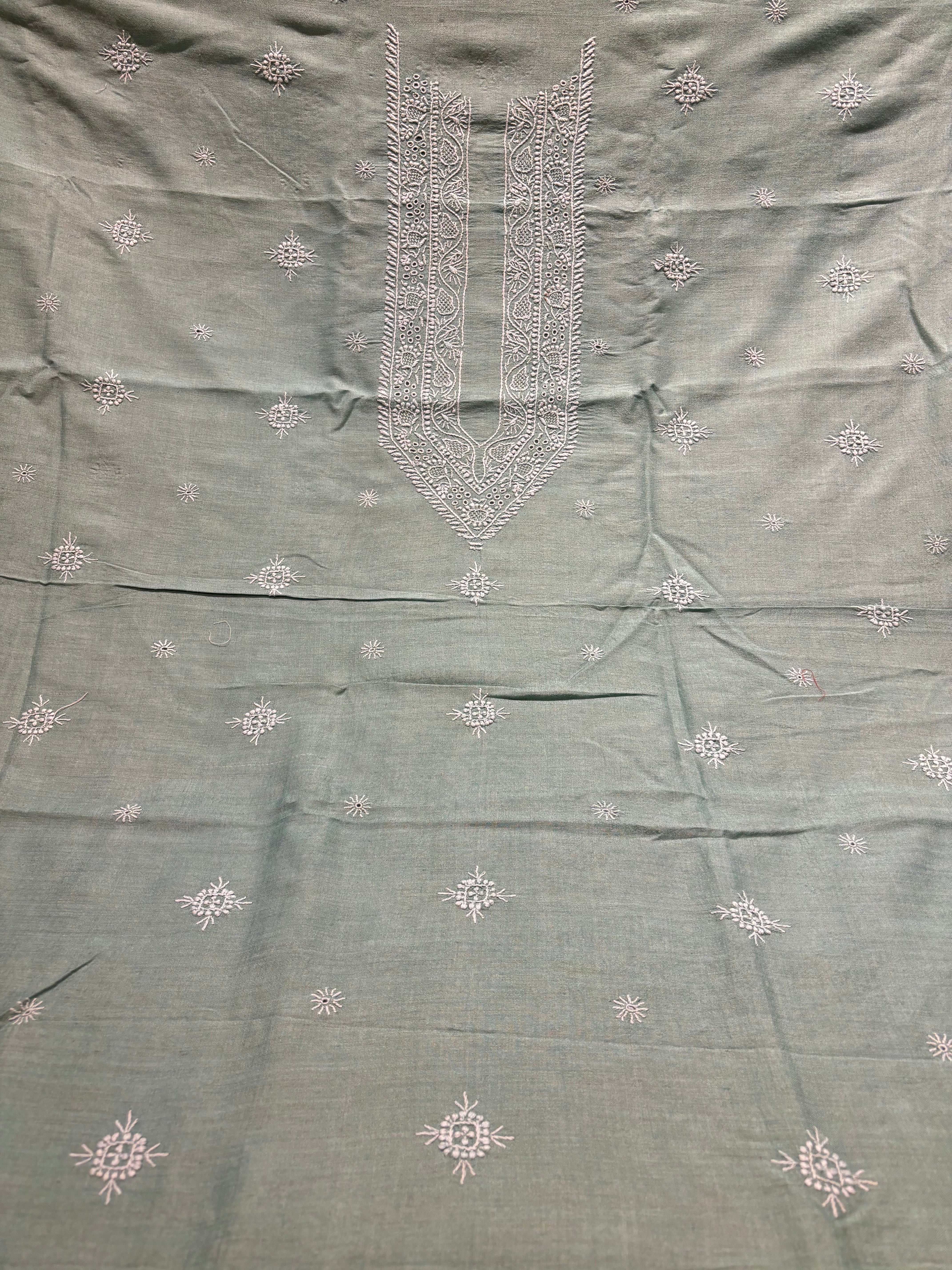 Teal Tussar Silk Chikankari Men's Kurta