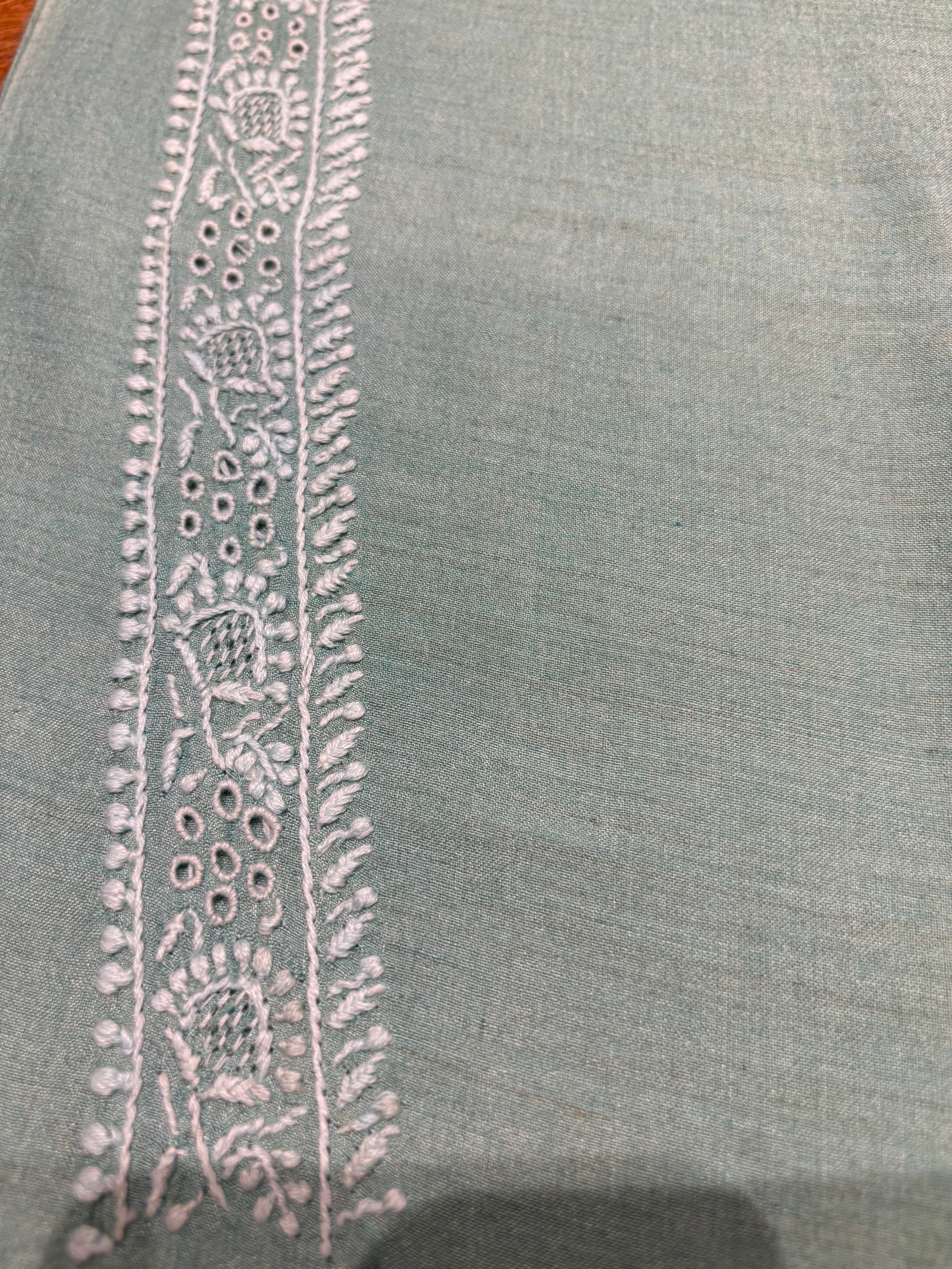 Teal Tussar Silk Chikankari Men's Kurta