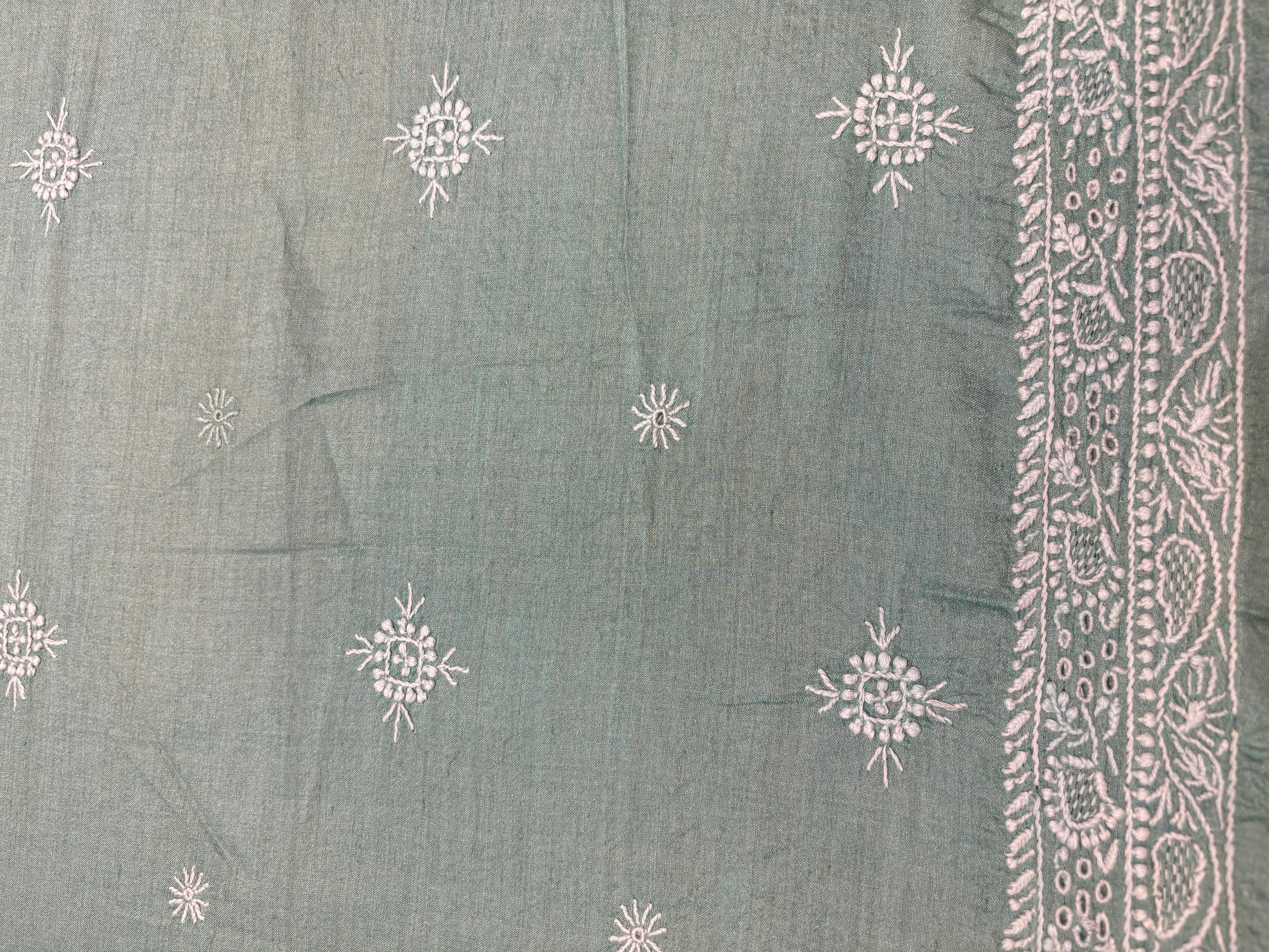 Teal Tussar Silk Chikankari Men's Kurta