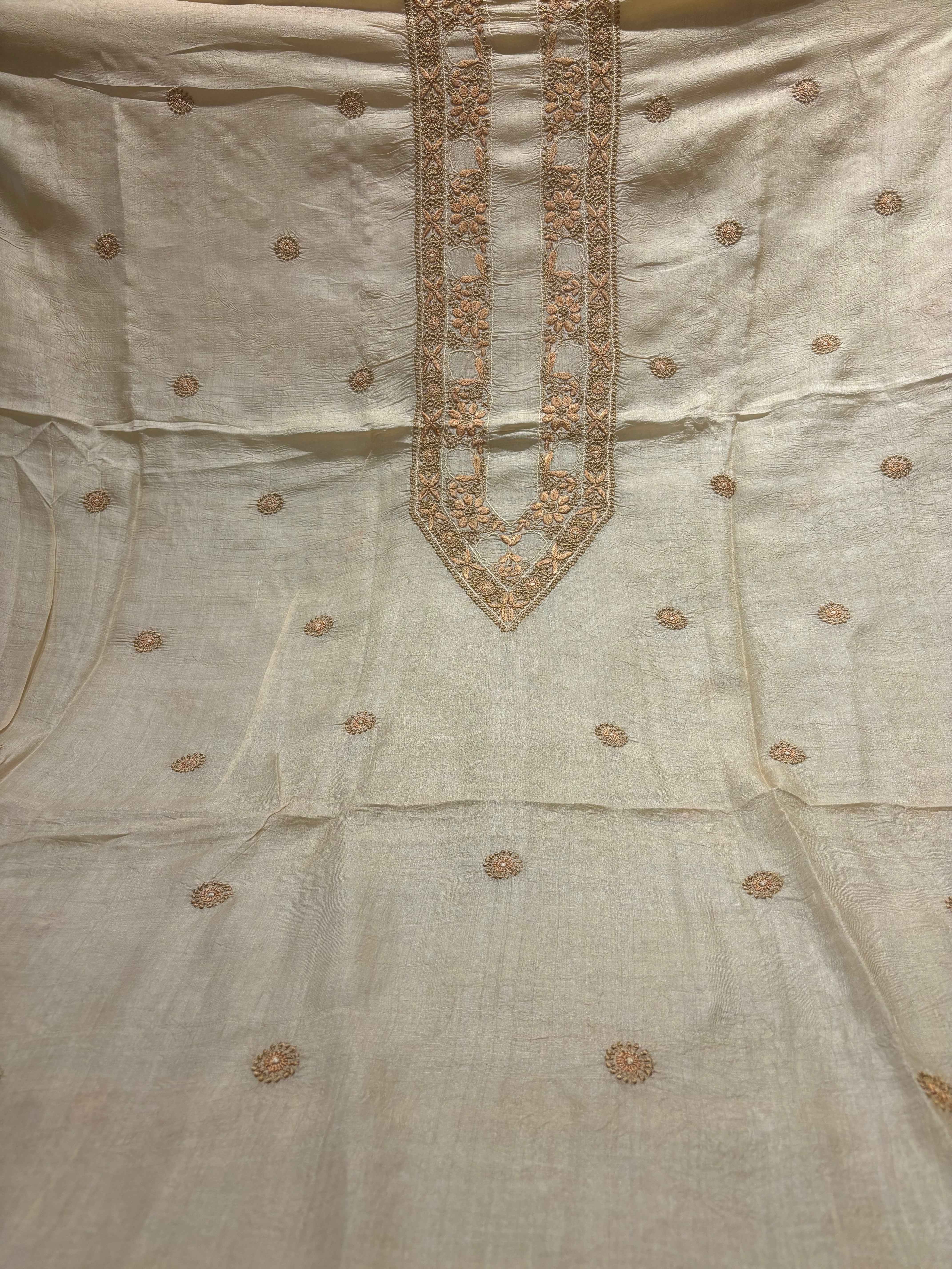 Dyeable Tussar Silk Chikankari Men's Kurta - Pleats PleaseChikankari
