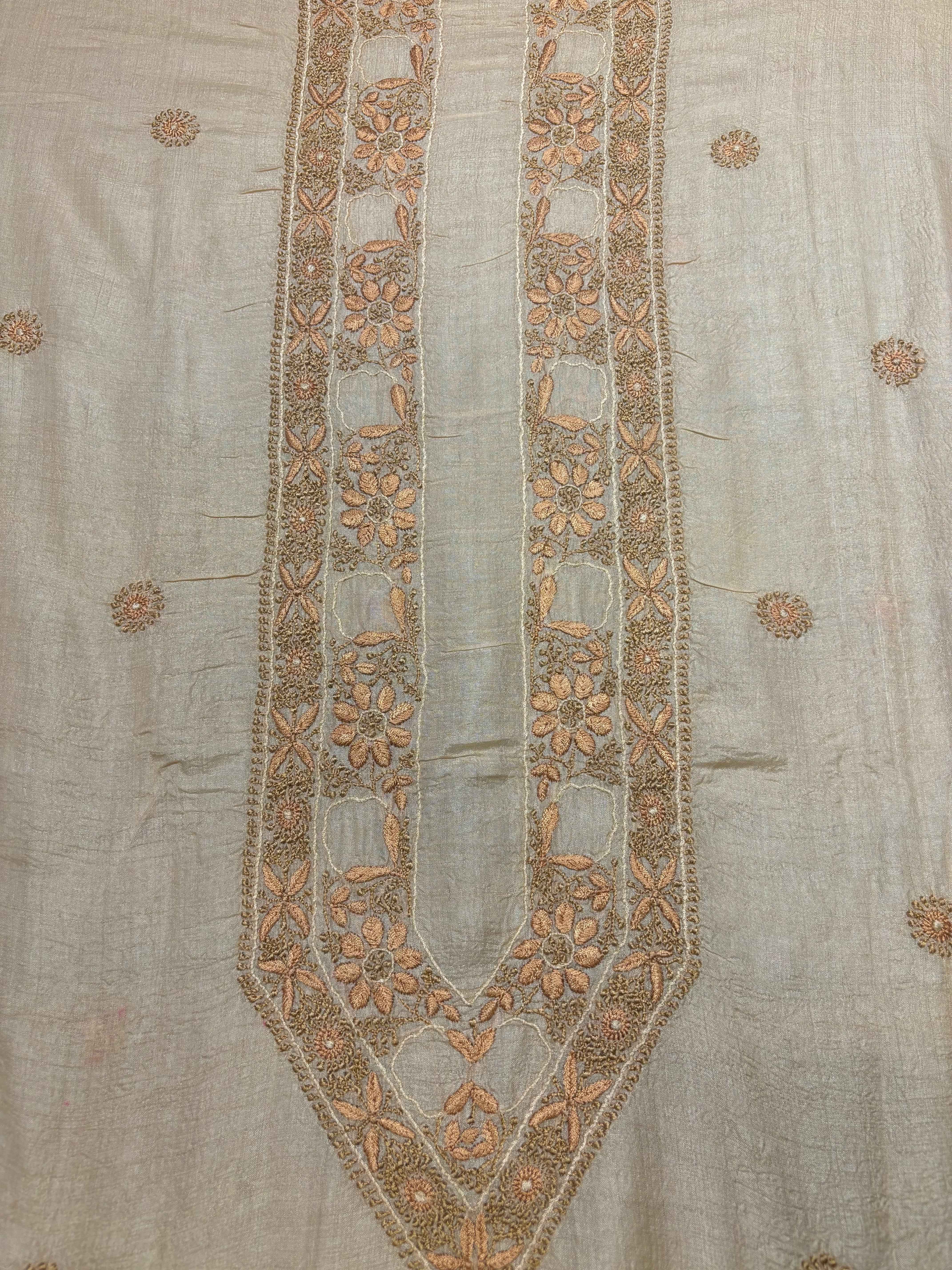 Dyeable Tussar Silk Chikankari Men's Kurta - Pleats PleaseChikankari