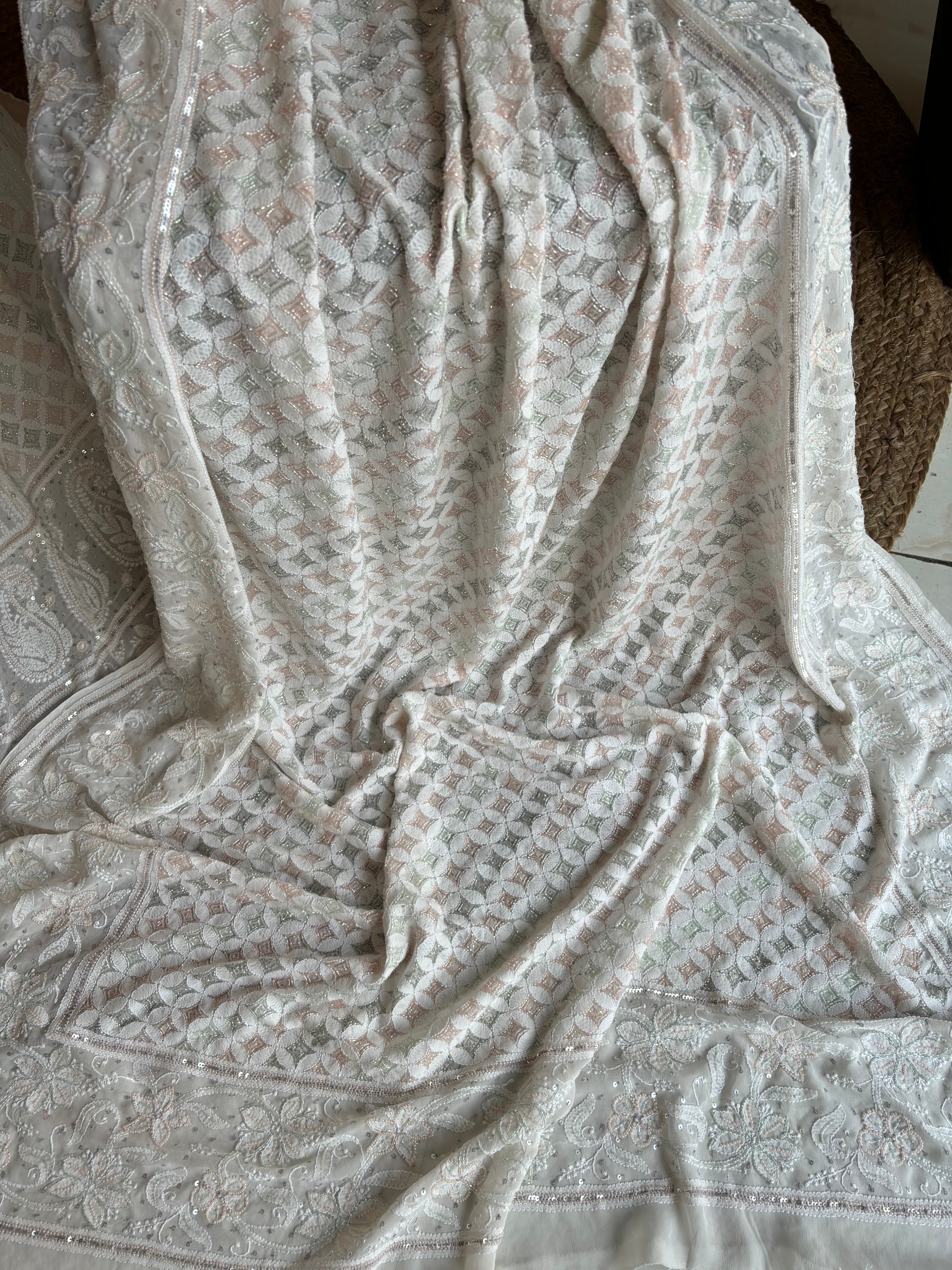 Dyeable Pure Georgette Chikankari Lehenga