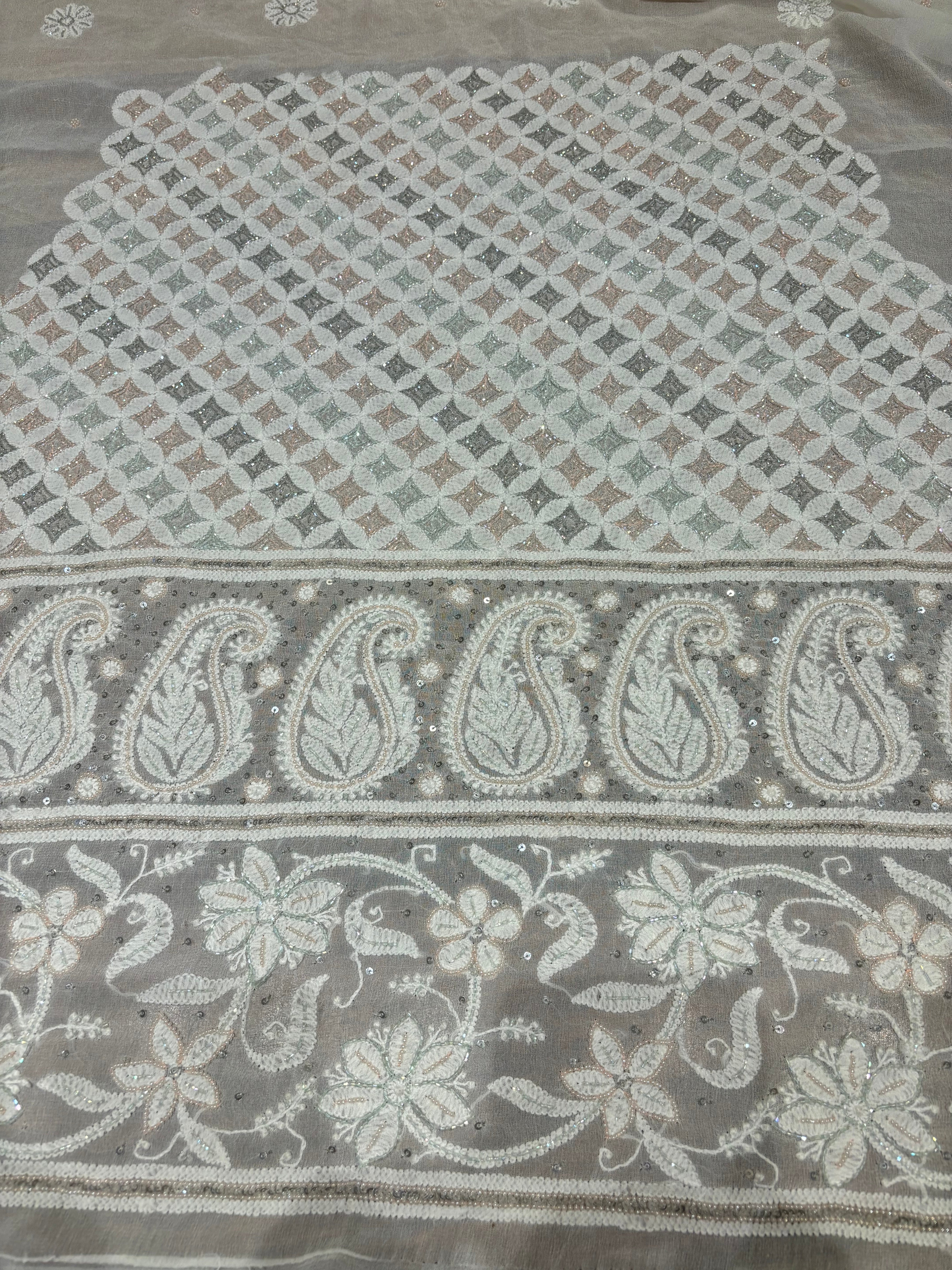 Dyeable Pure Georgette Chikankari Lehenga