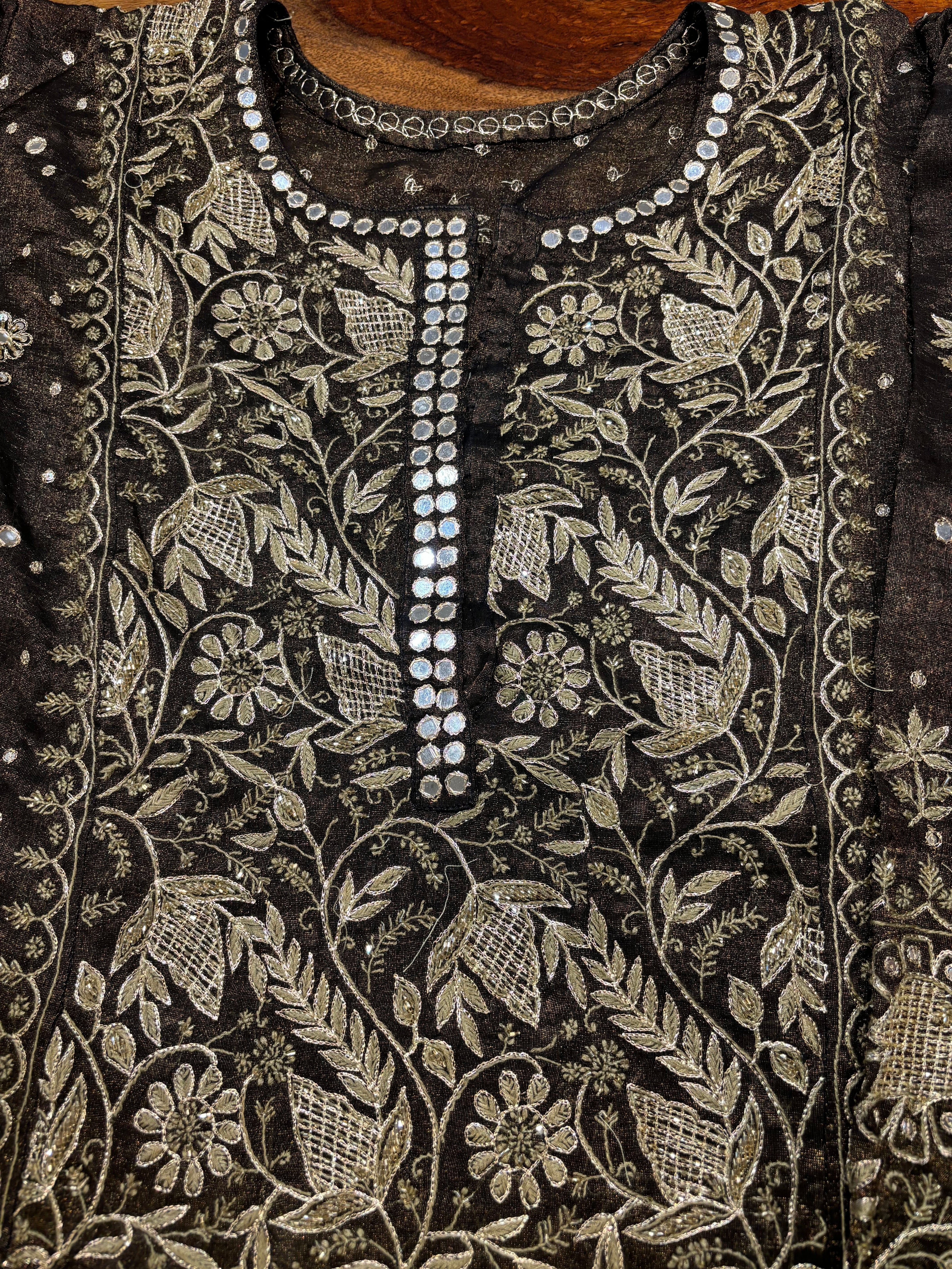 Black Pure Tissue Chikankari A line kurta and Dupatta