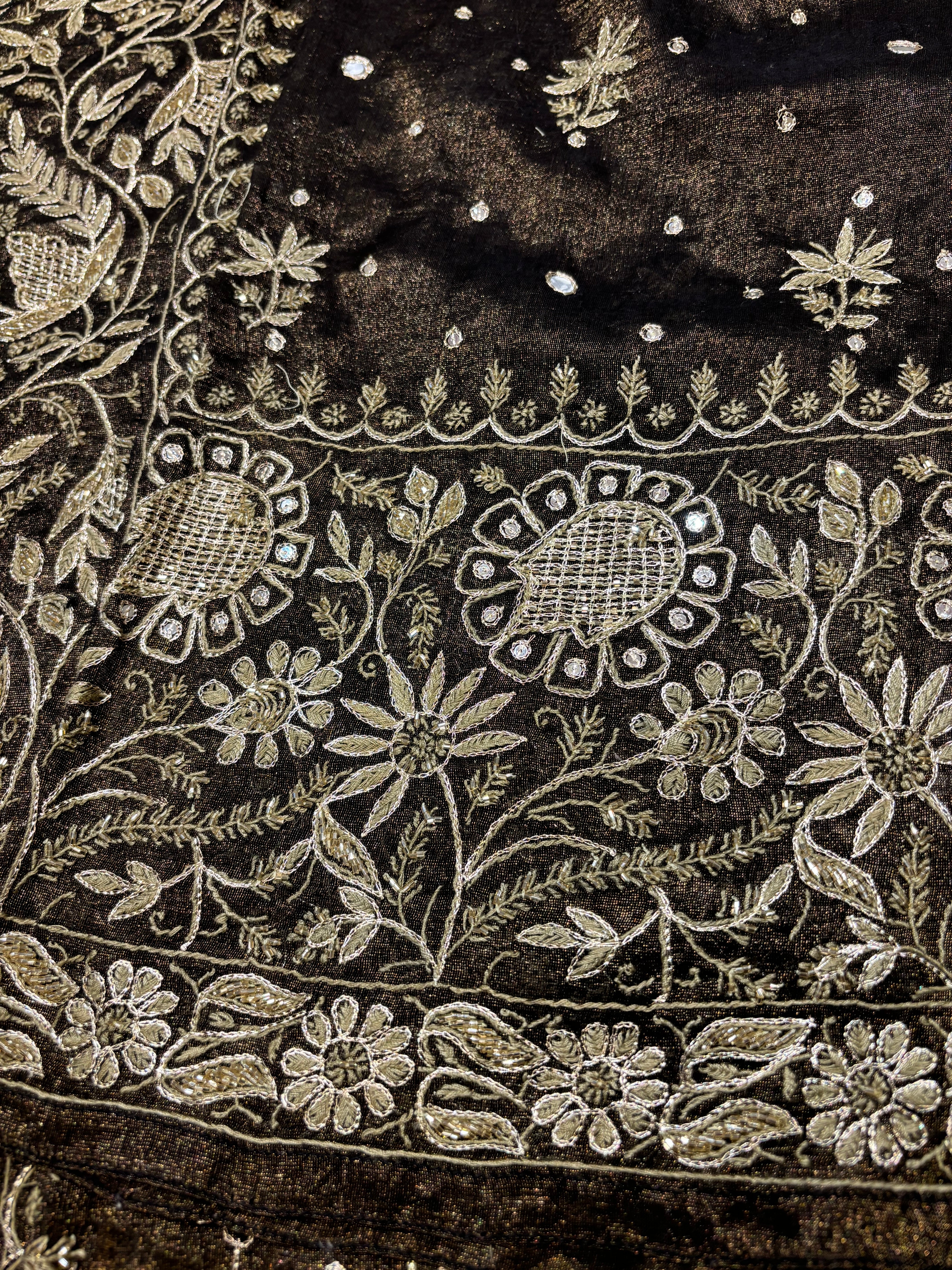 Black Pure Tissue Chikankari A line kurta and Dupatta
