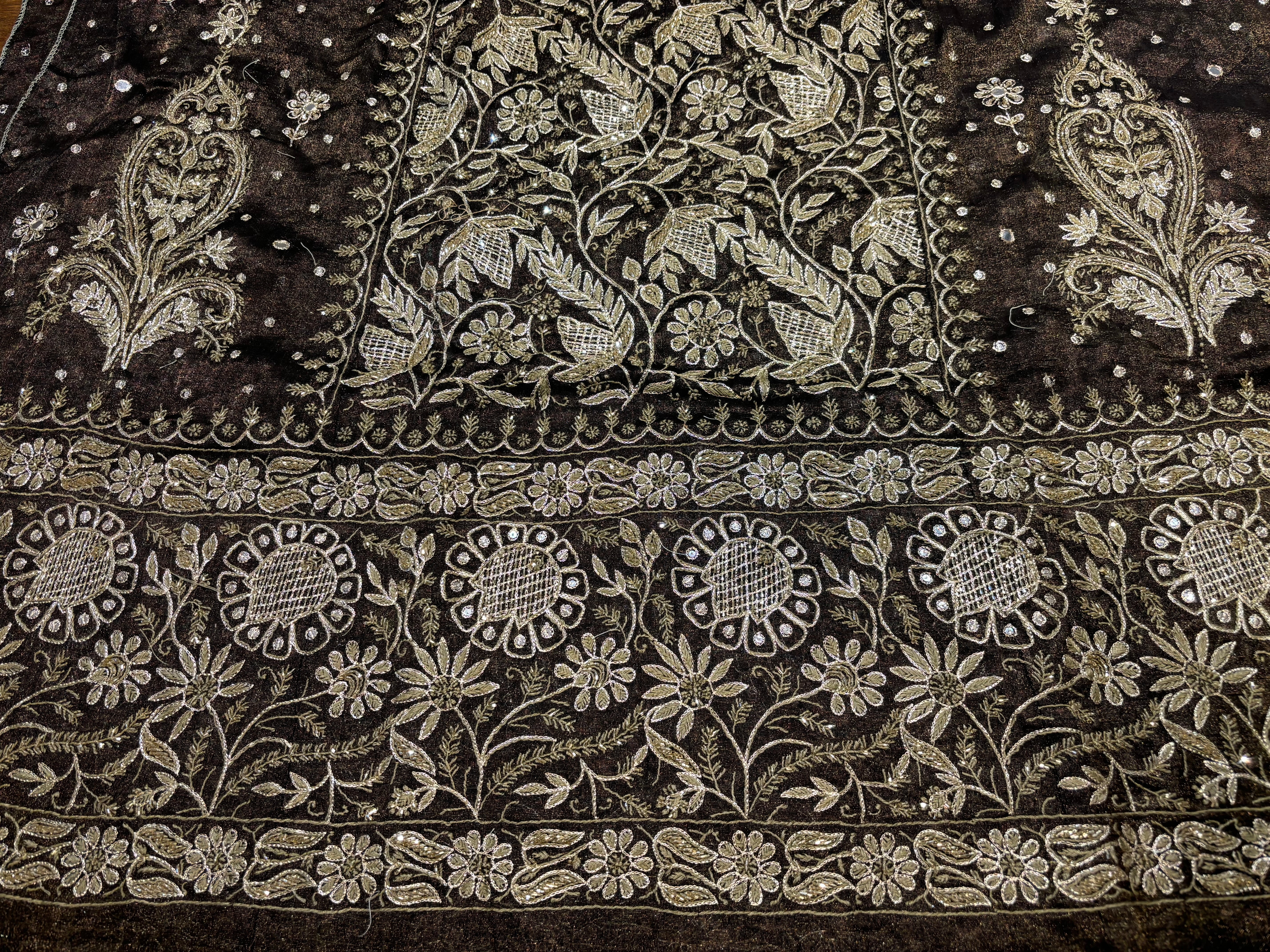 Black Pure Tissue Chikankari A line kurta and Dupatta