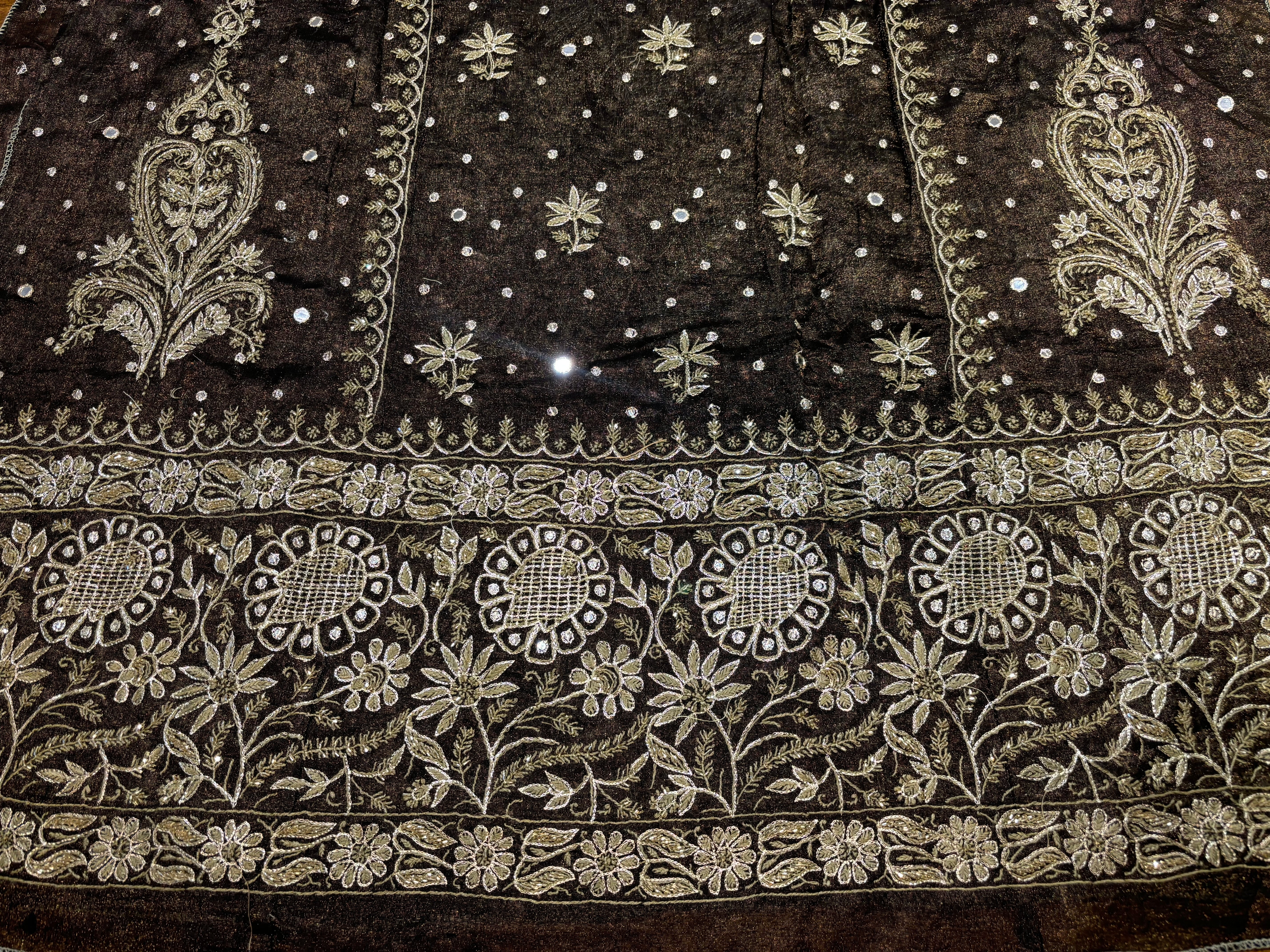 Black Pure Tissue Chikankari A line kurta and Dupatta