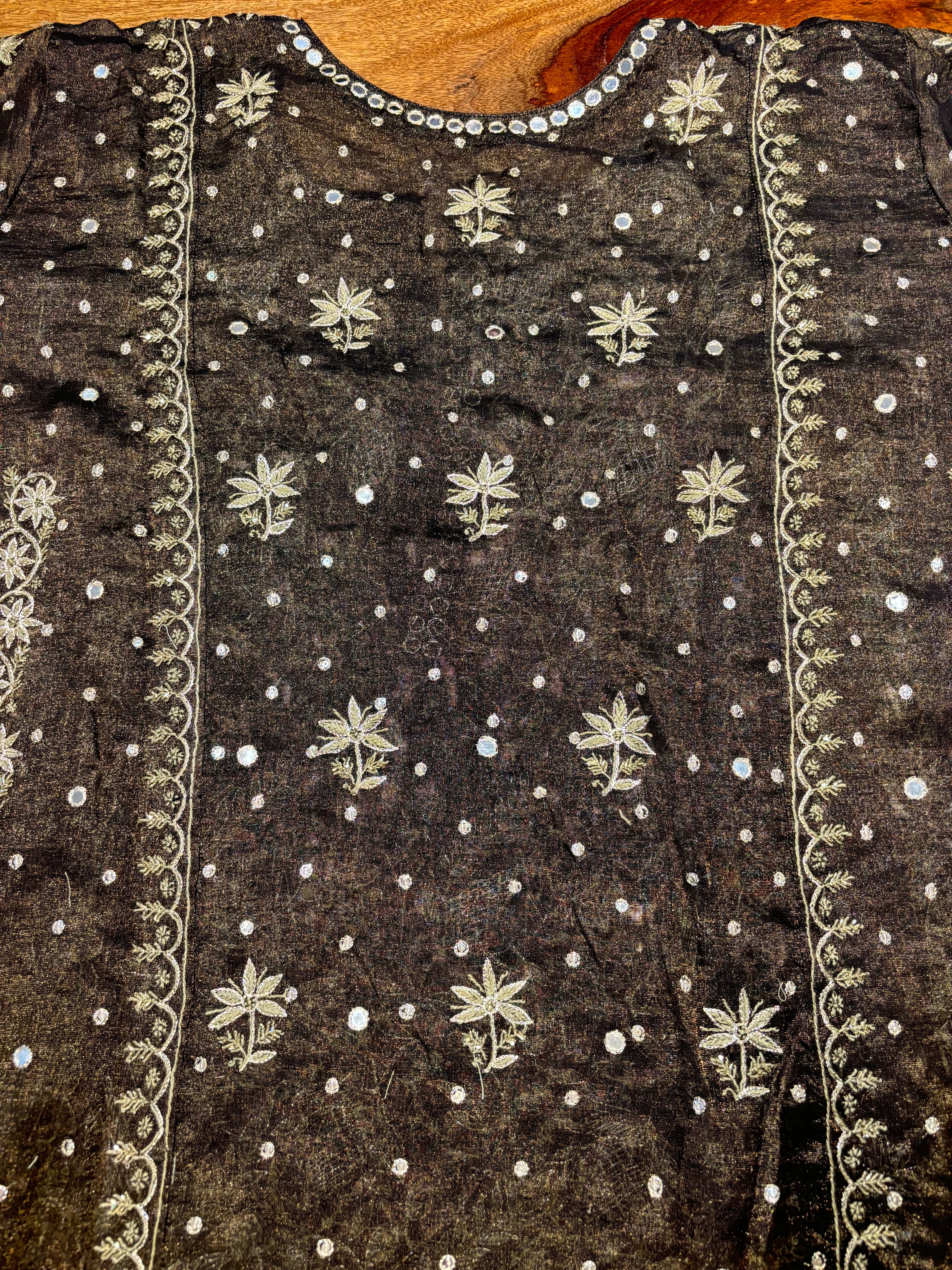 Black Pure Tissue Chikankari A line kurta and Dupatta