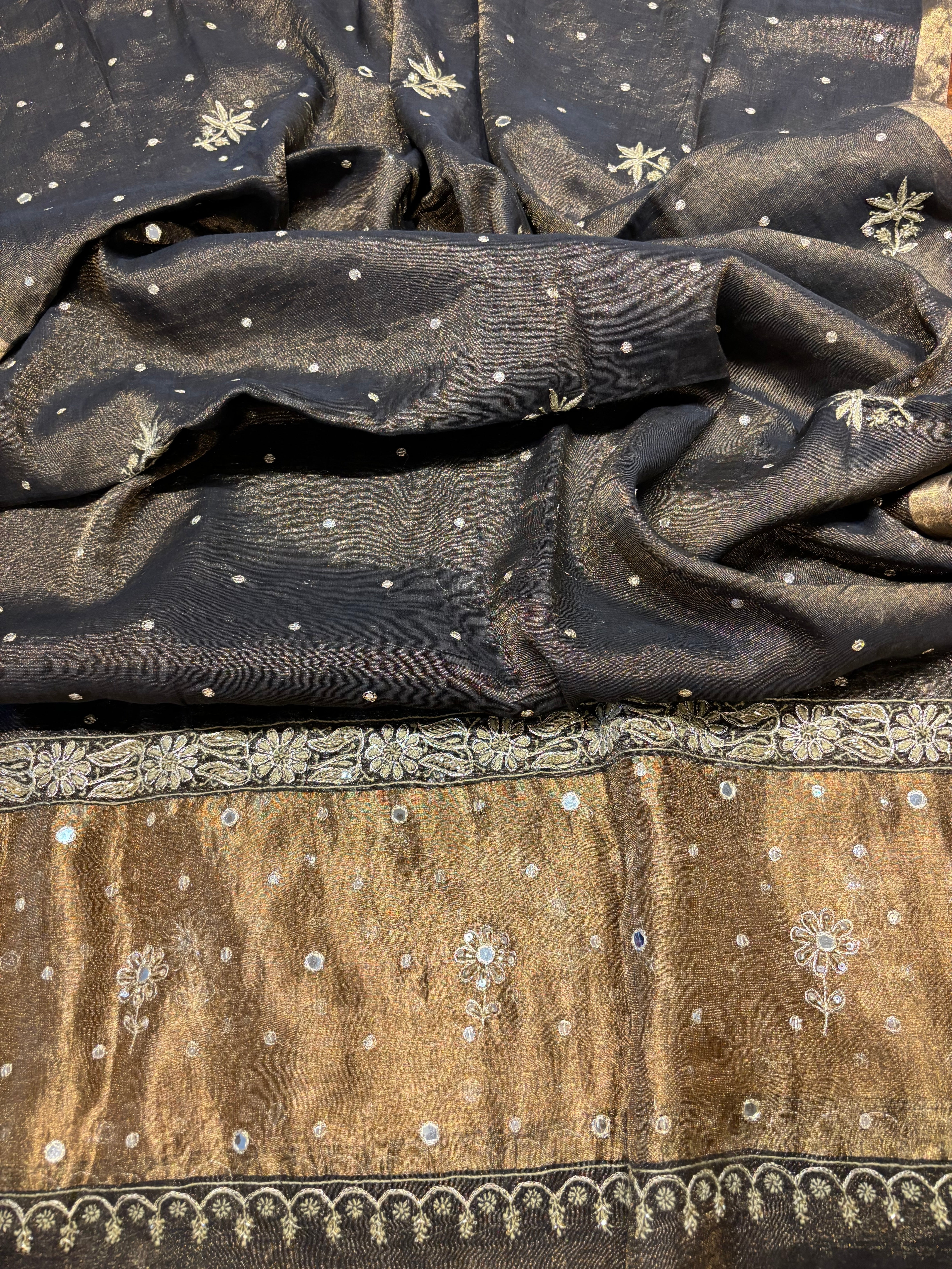 Black Pure Tissue Chikankari A line kurta and Dupatta
