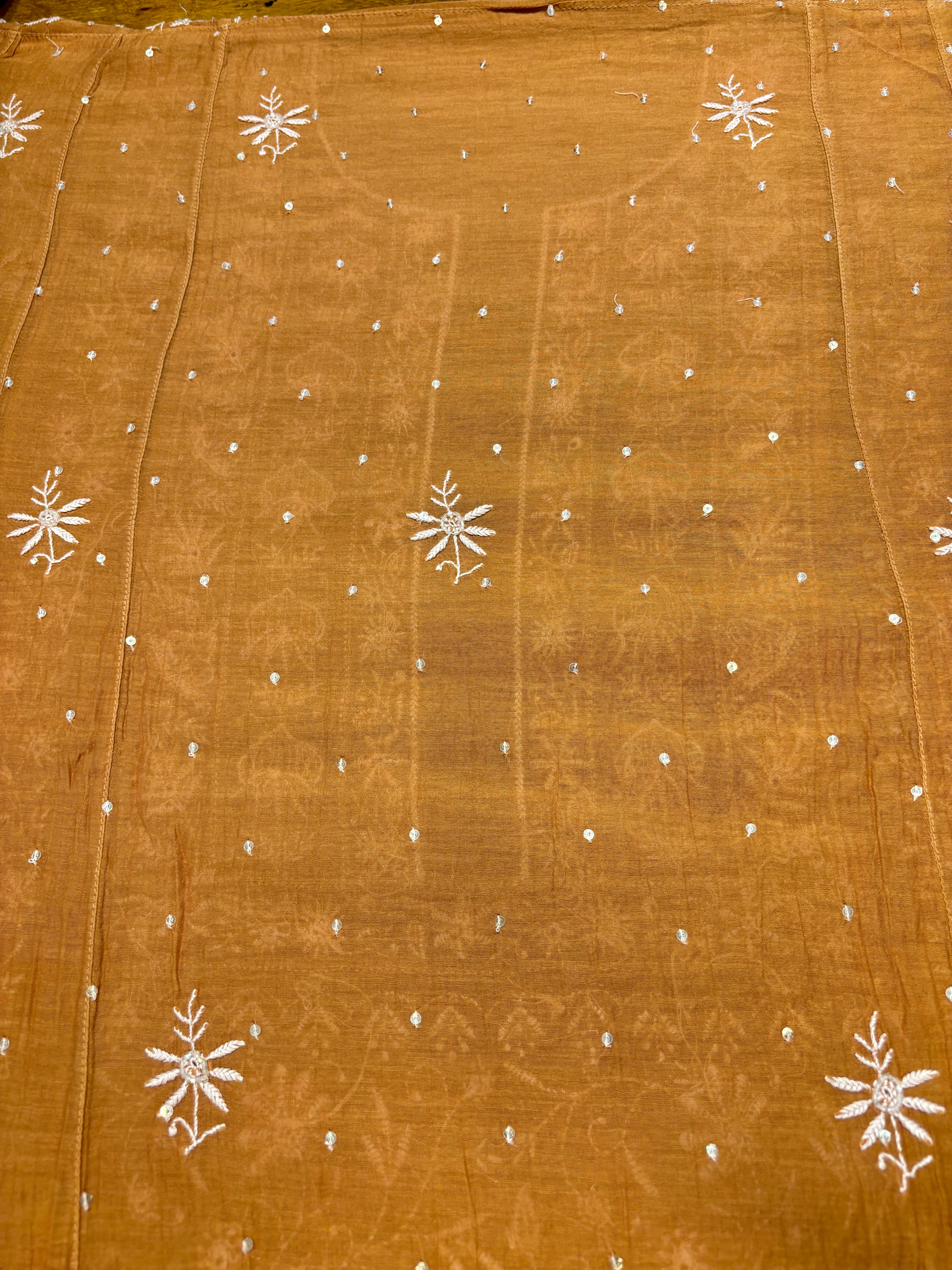 Mustard Chanderi Mul Chikankari Anarkali and Dupatta