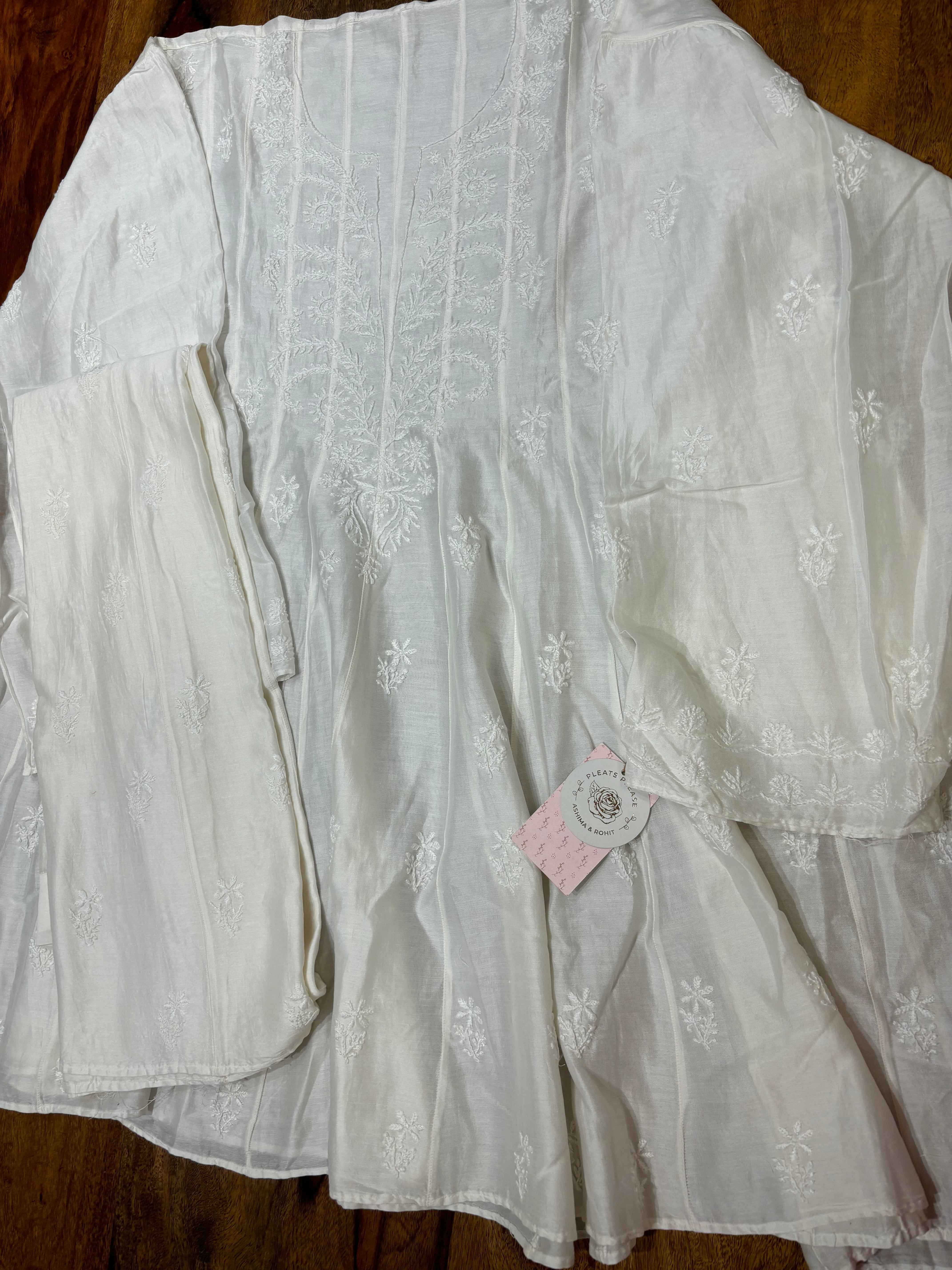 Dyeable Chanderi Silk Chikankari Co-Ord Set - Pleats PleaseChikankari