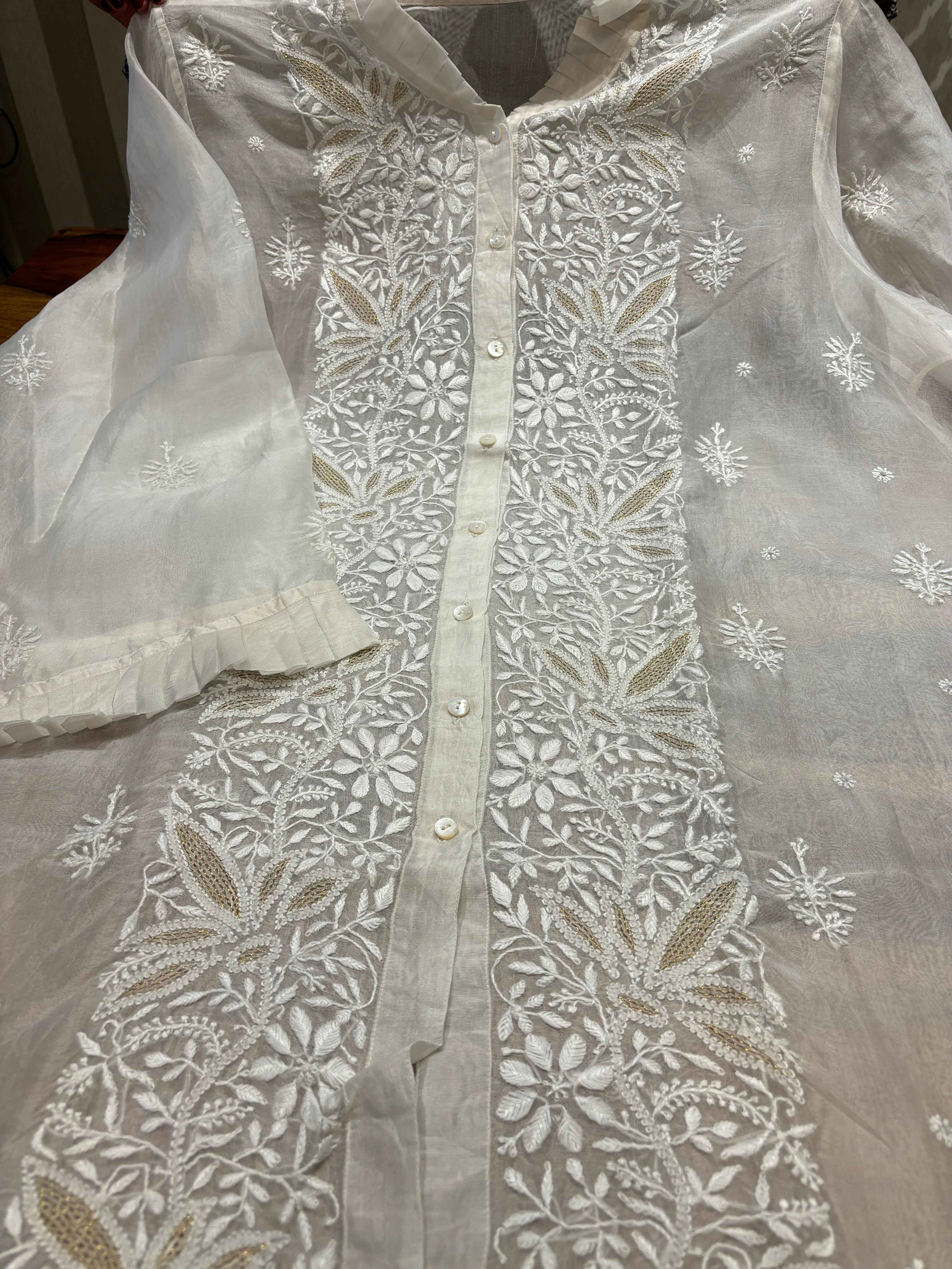 Dyeable Organza Silk Chikankari Shirt - Pleats PleaseChikankari