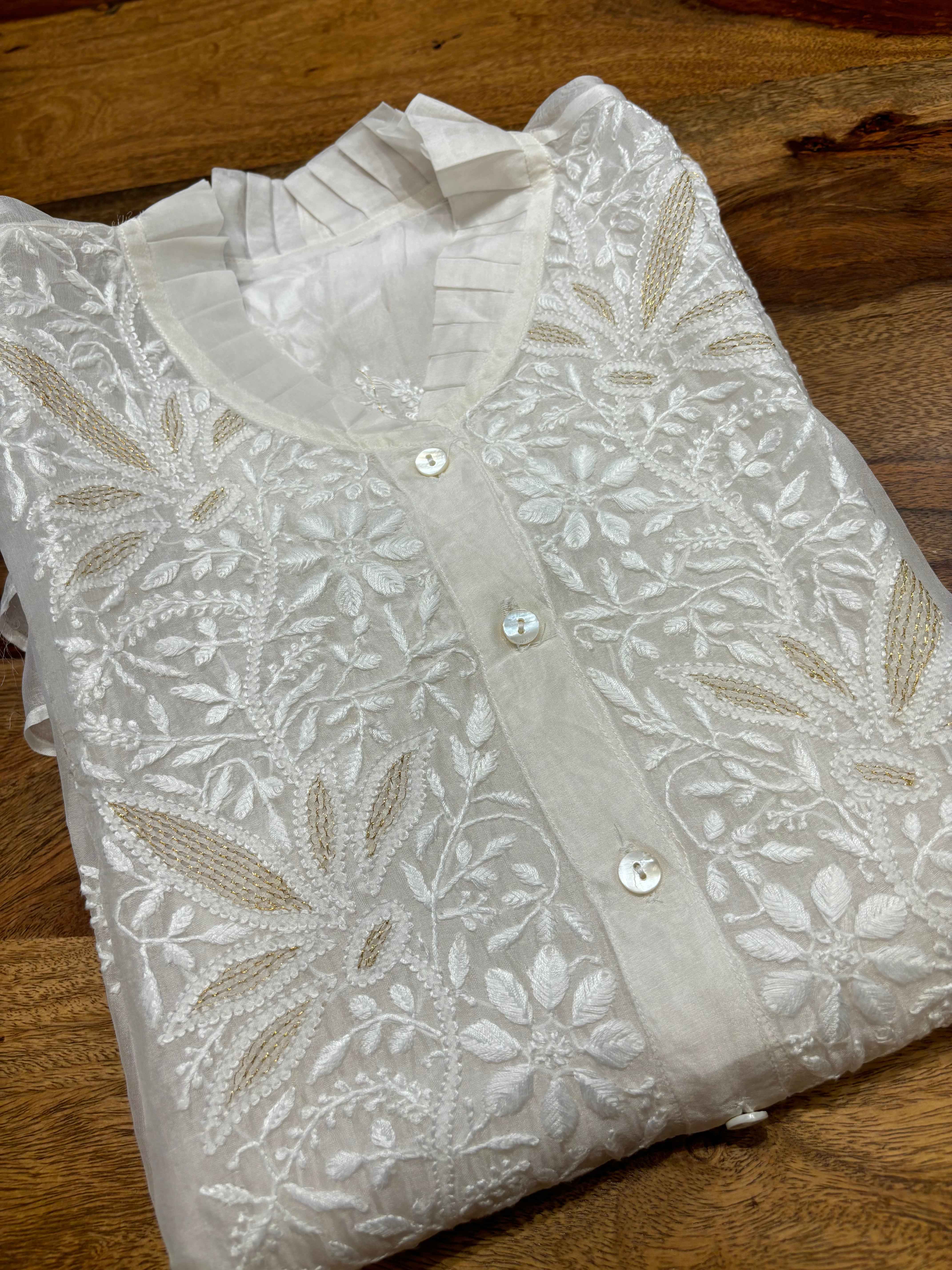 Dyeable Organza Silk Chikankari Shirt - Pleats PleaseChikankari