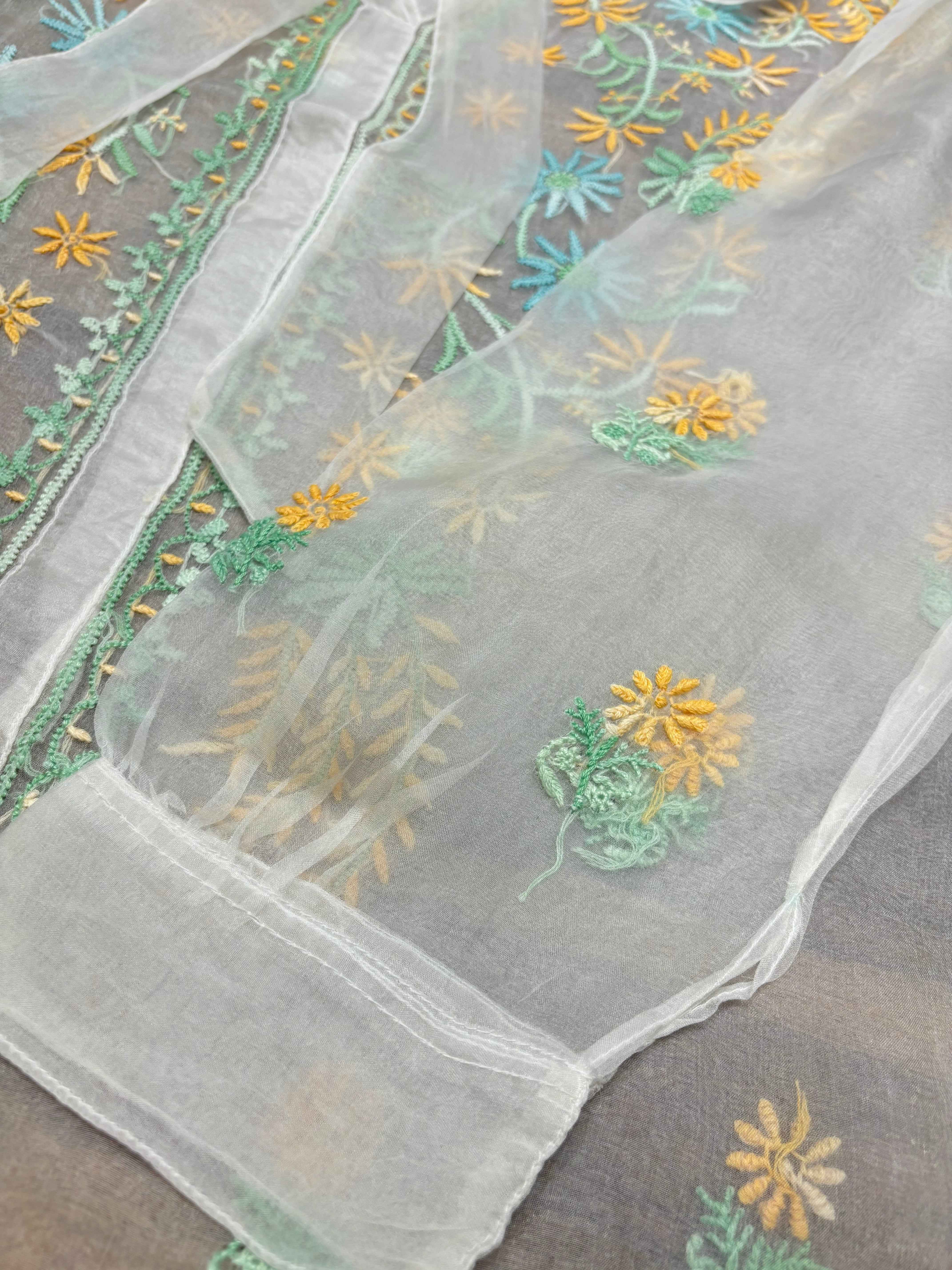 Dyeable Organza Silk Chikankari Shirt - Pleats PleaseChikankari