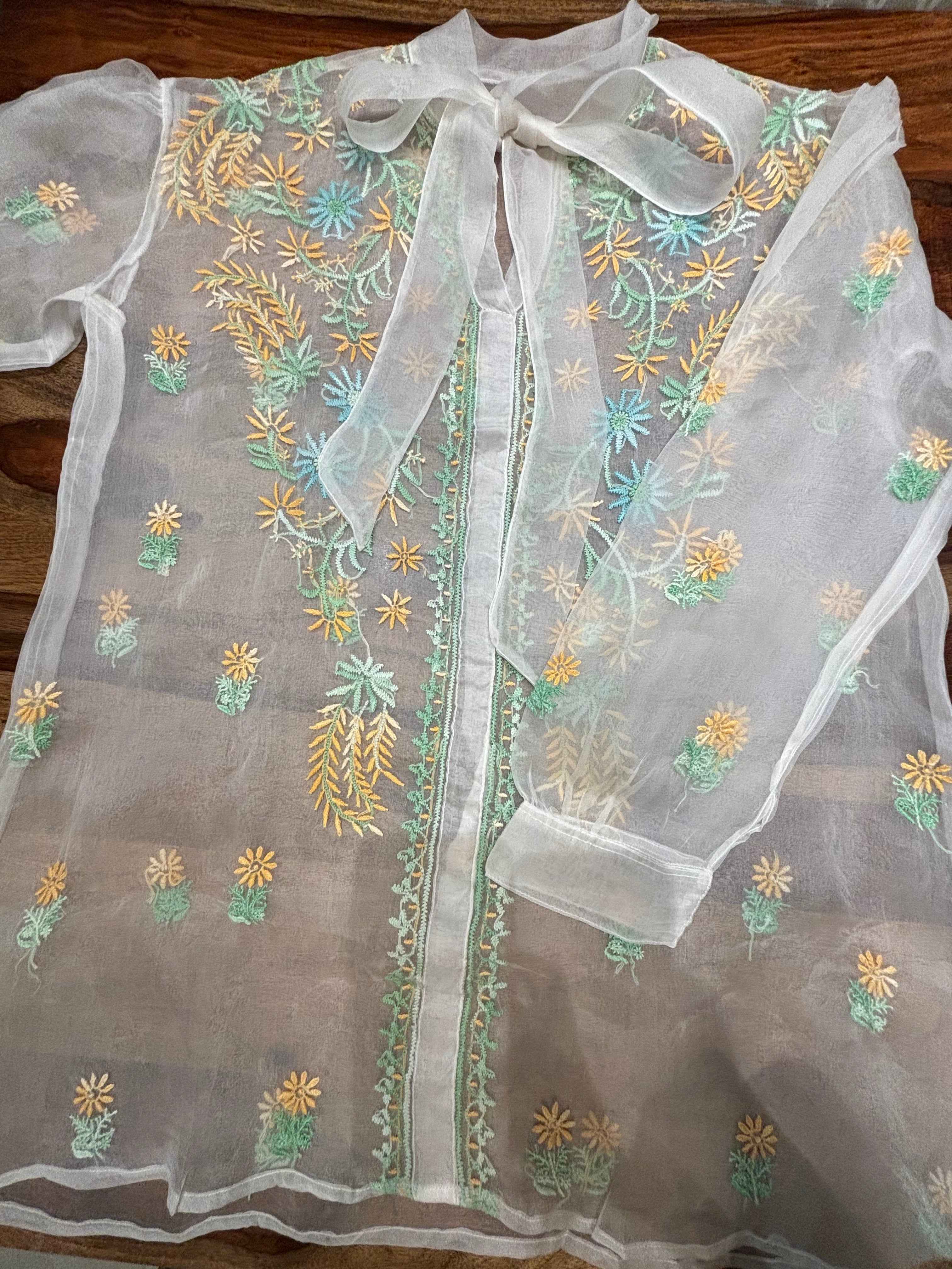 Dyeable Organza Silk Chikankari Shirt - Pleats PleaseChikankari