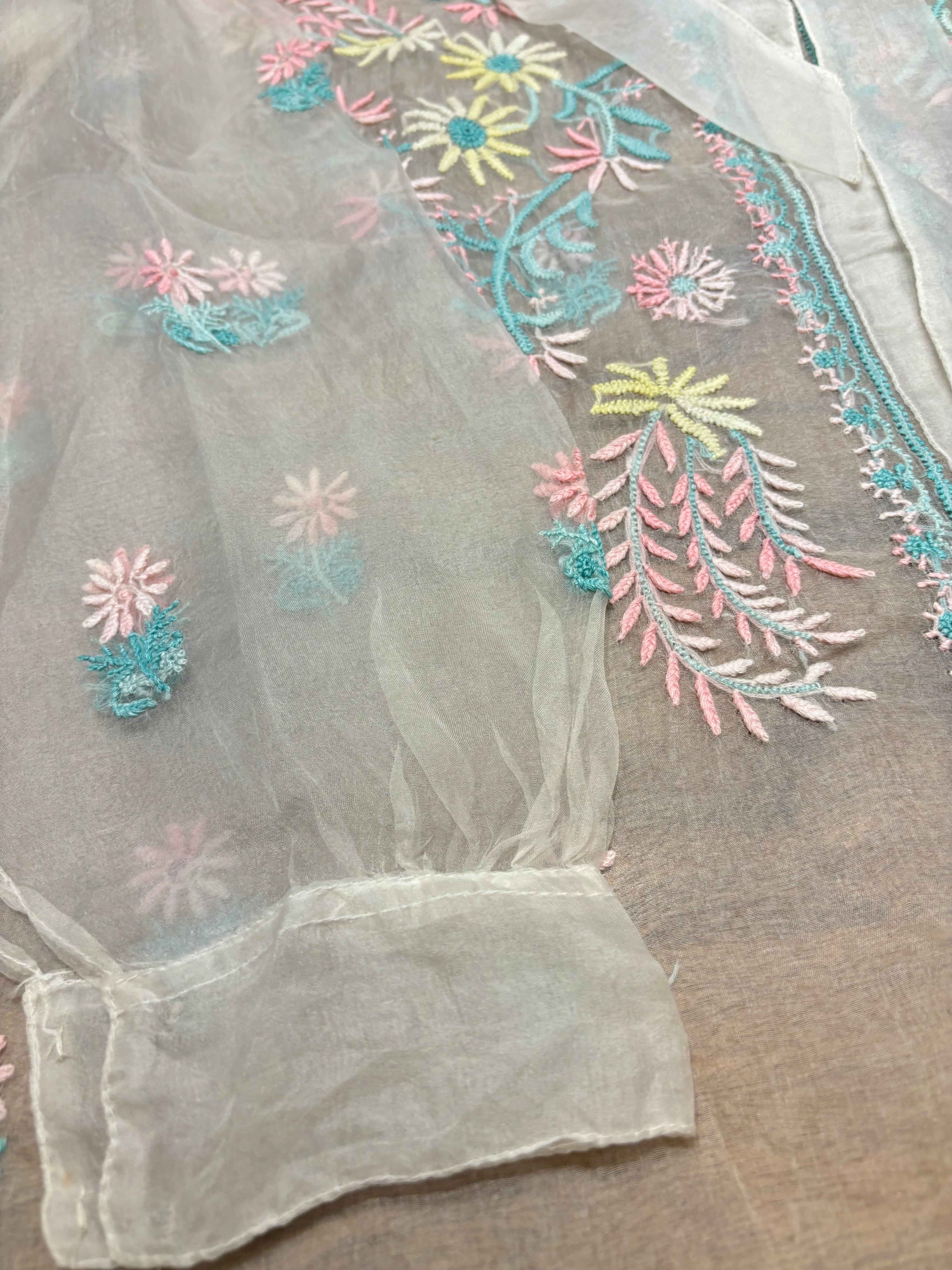 Dyeable Organza Silk Chikankari Shirt - Pleats PleaseChikankari