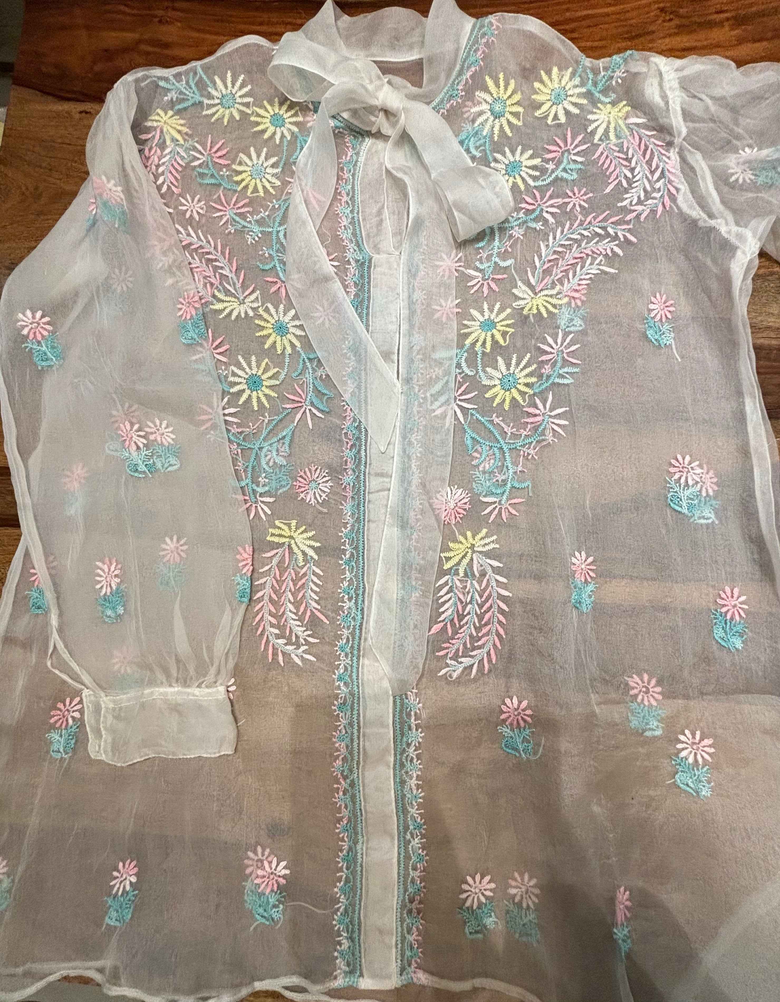 Dyeable Organza Silk Chikankari Shirt - Pleats PleaseChikankari