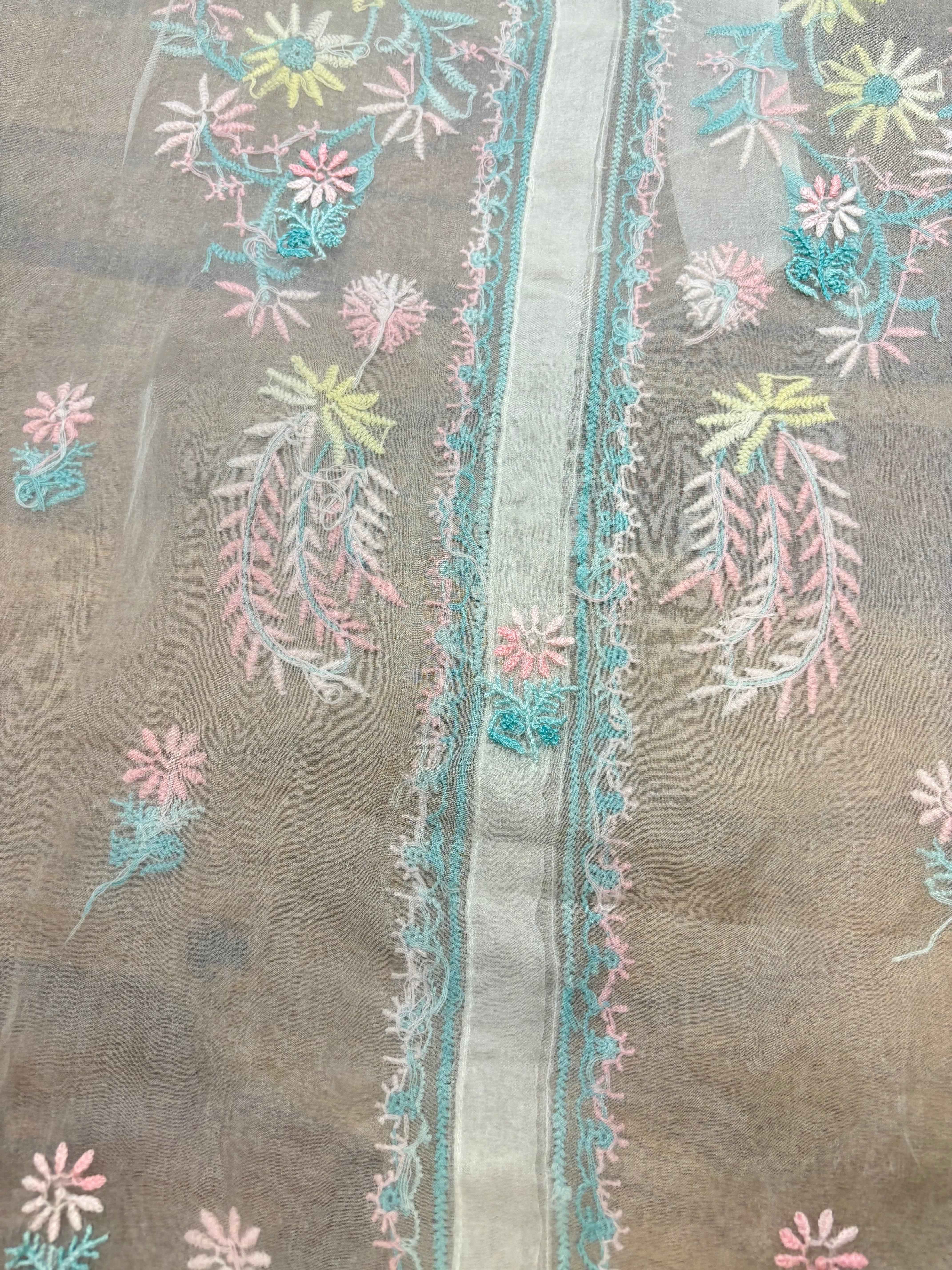 Dyeable Organza Silk Chikankari Shirt - Pleats PleaseChikankari