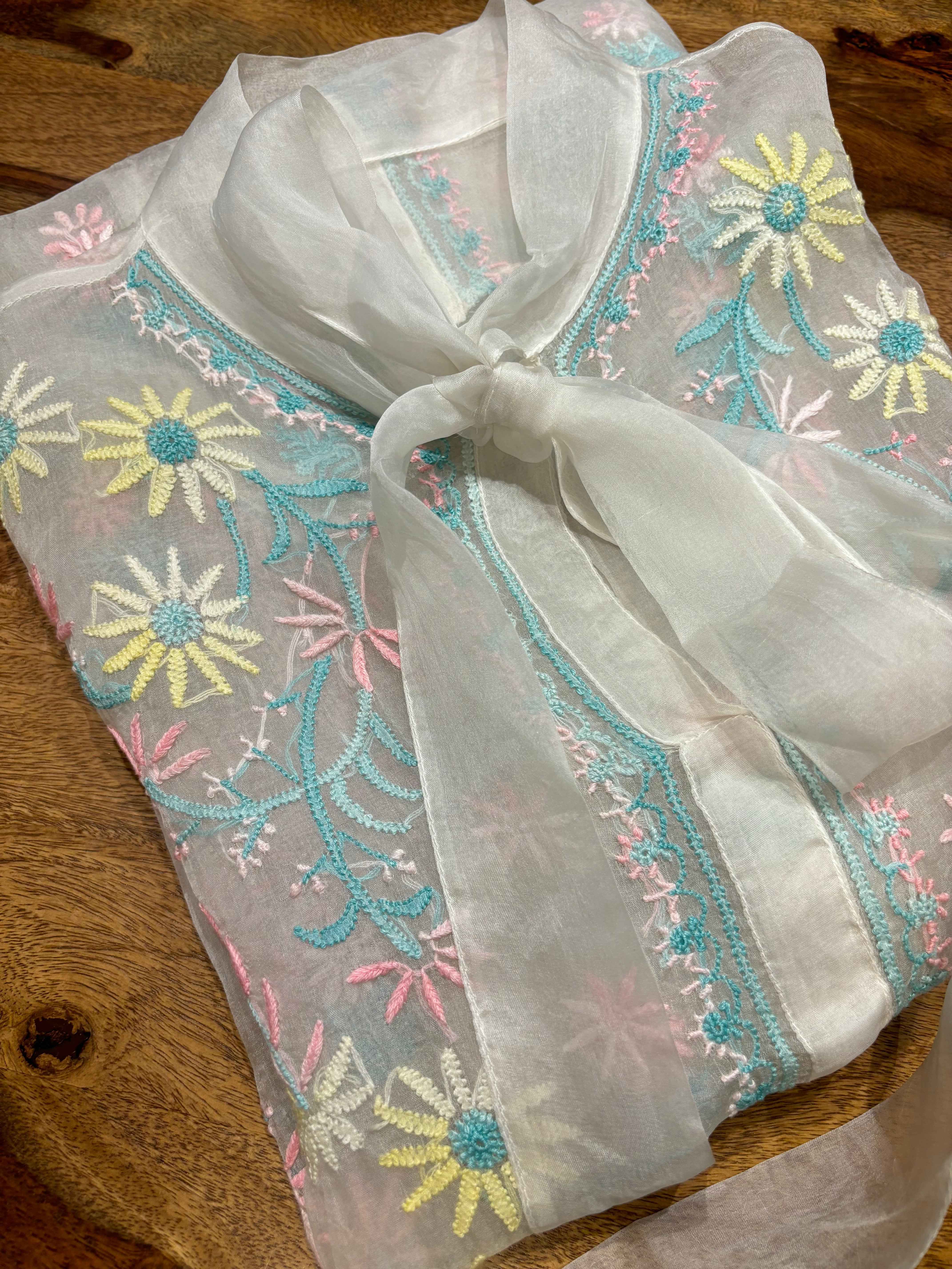 Dyeable Organza Silk Chikankari Shirt - Pleats PleaseChikankari