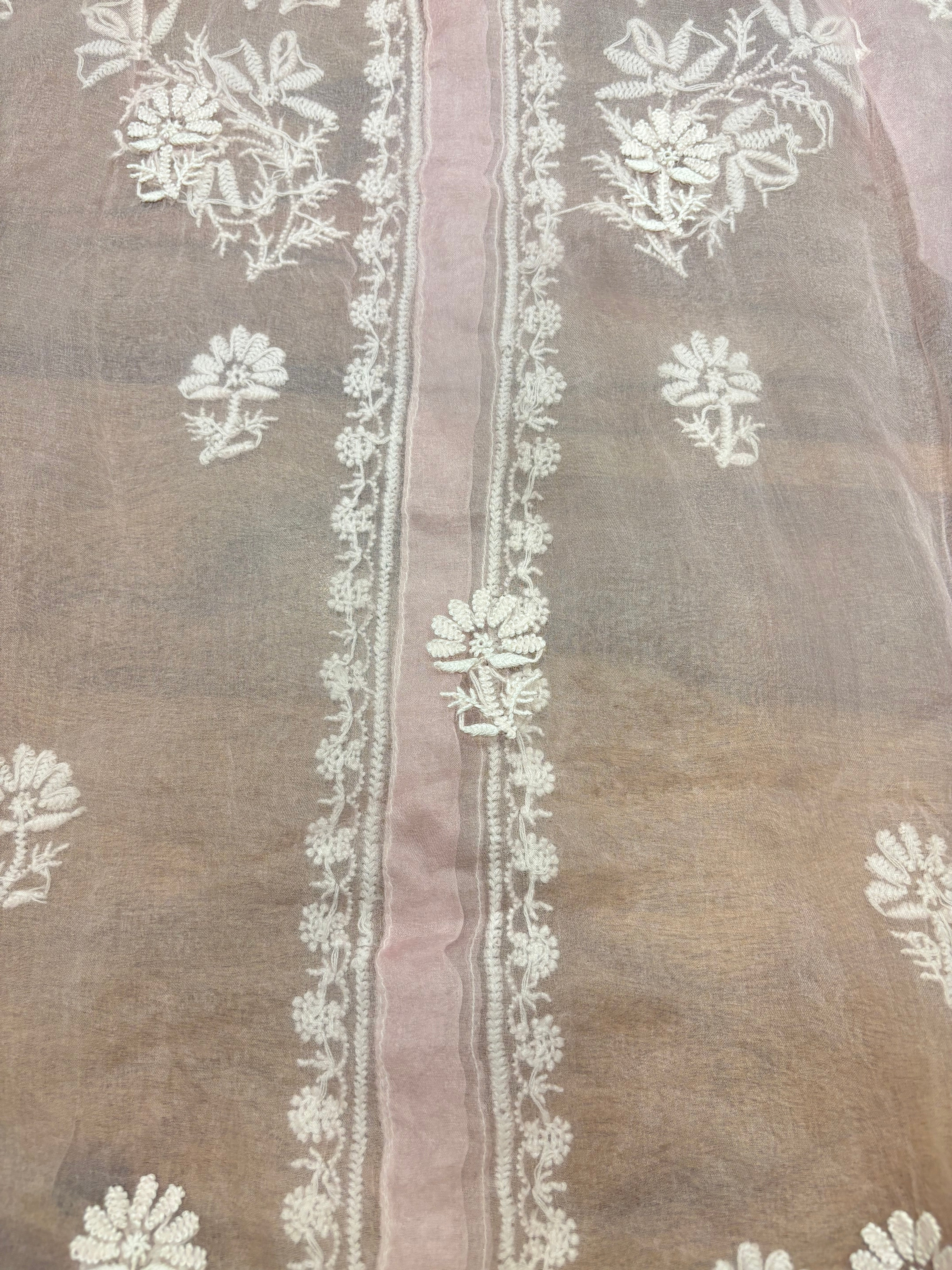 Blush Pink Organza Silk Chikankari Shirt