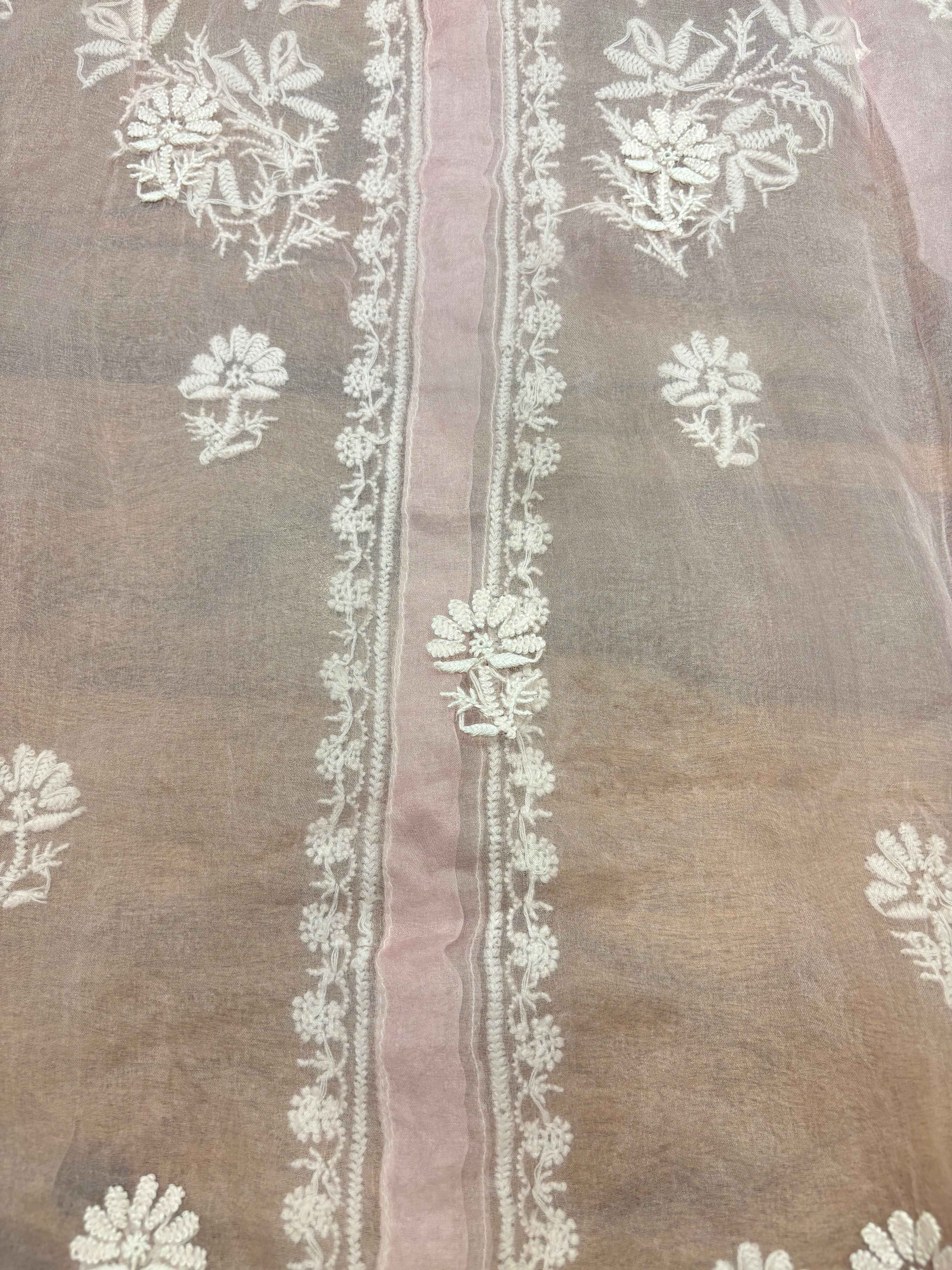 Blush Pink Organza Silk Chikankari Shirt - Pleats PleaseChikankari