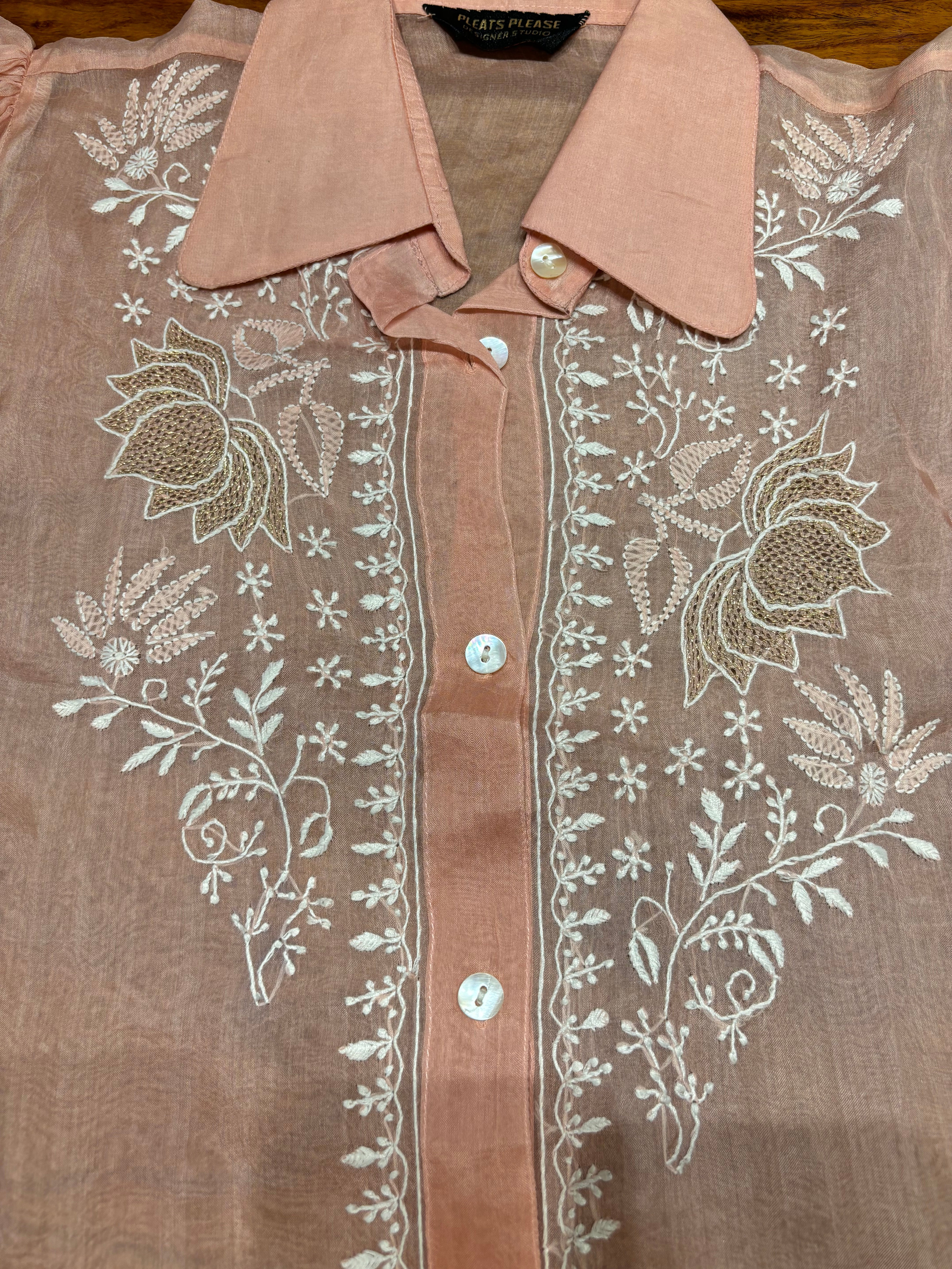 Dusty Peach Organza Silk Chikankari Shirt