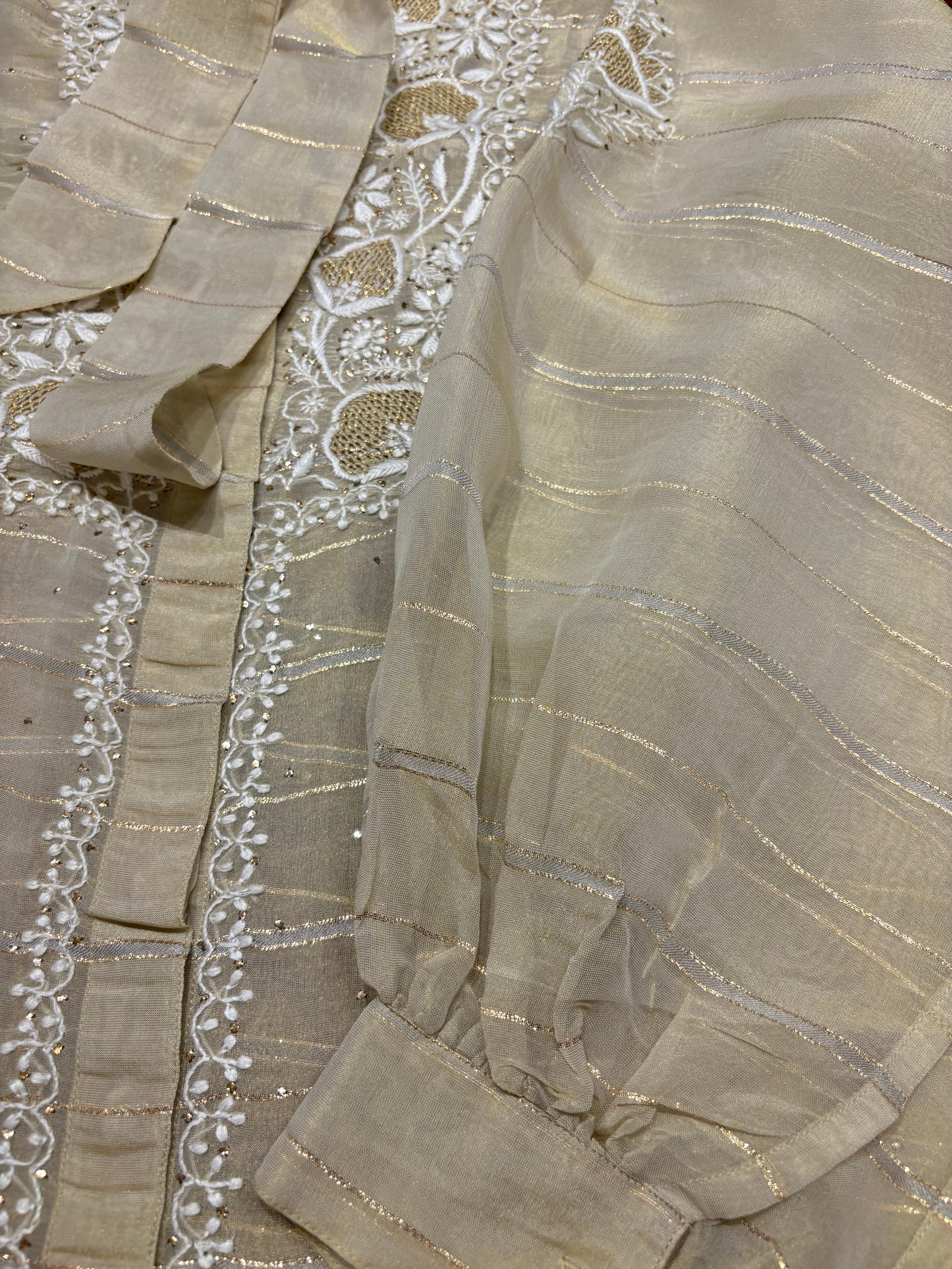 Dyeable Tissue Organza Silk Chikankari Shirt