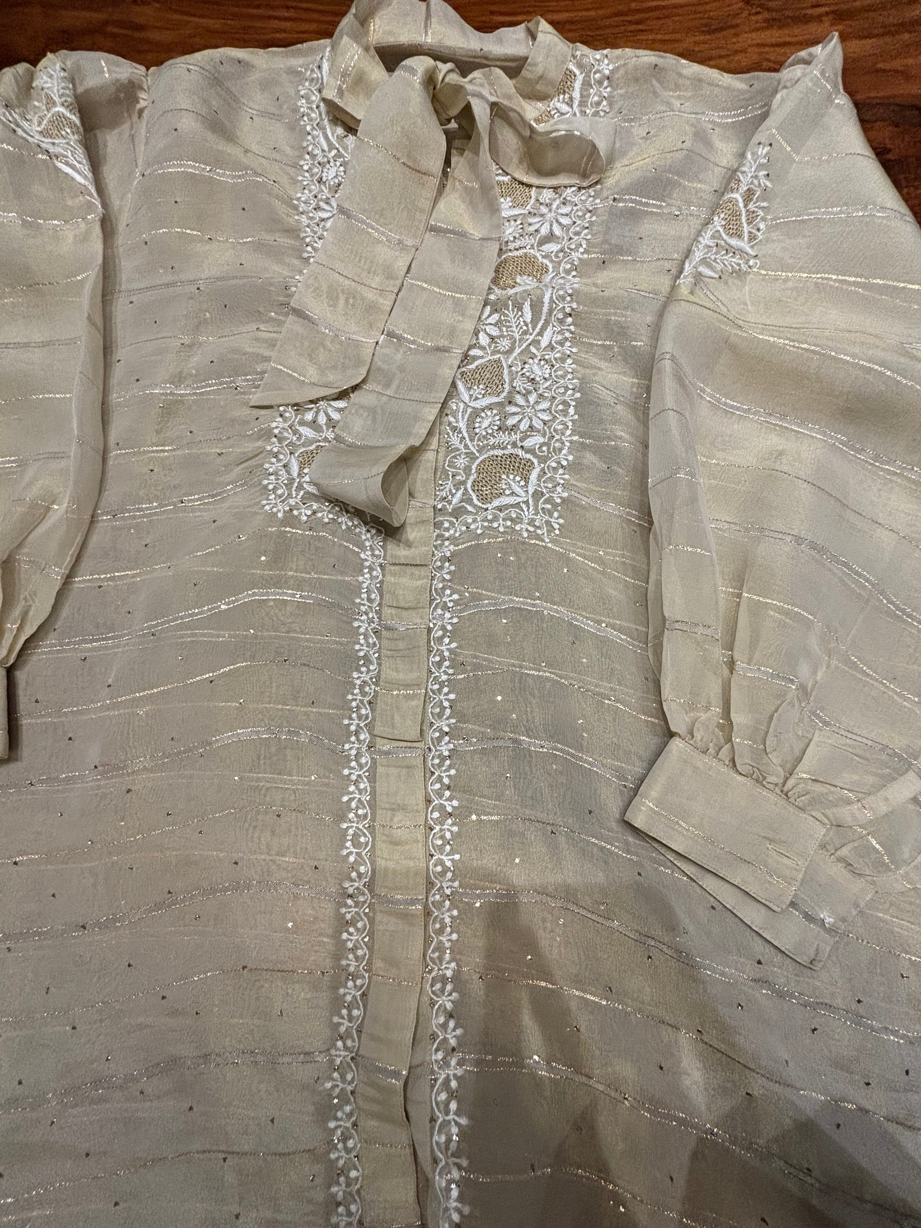 Dyeable Tissue Organza Silk Chikankari Shirt