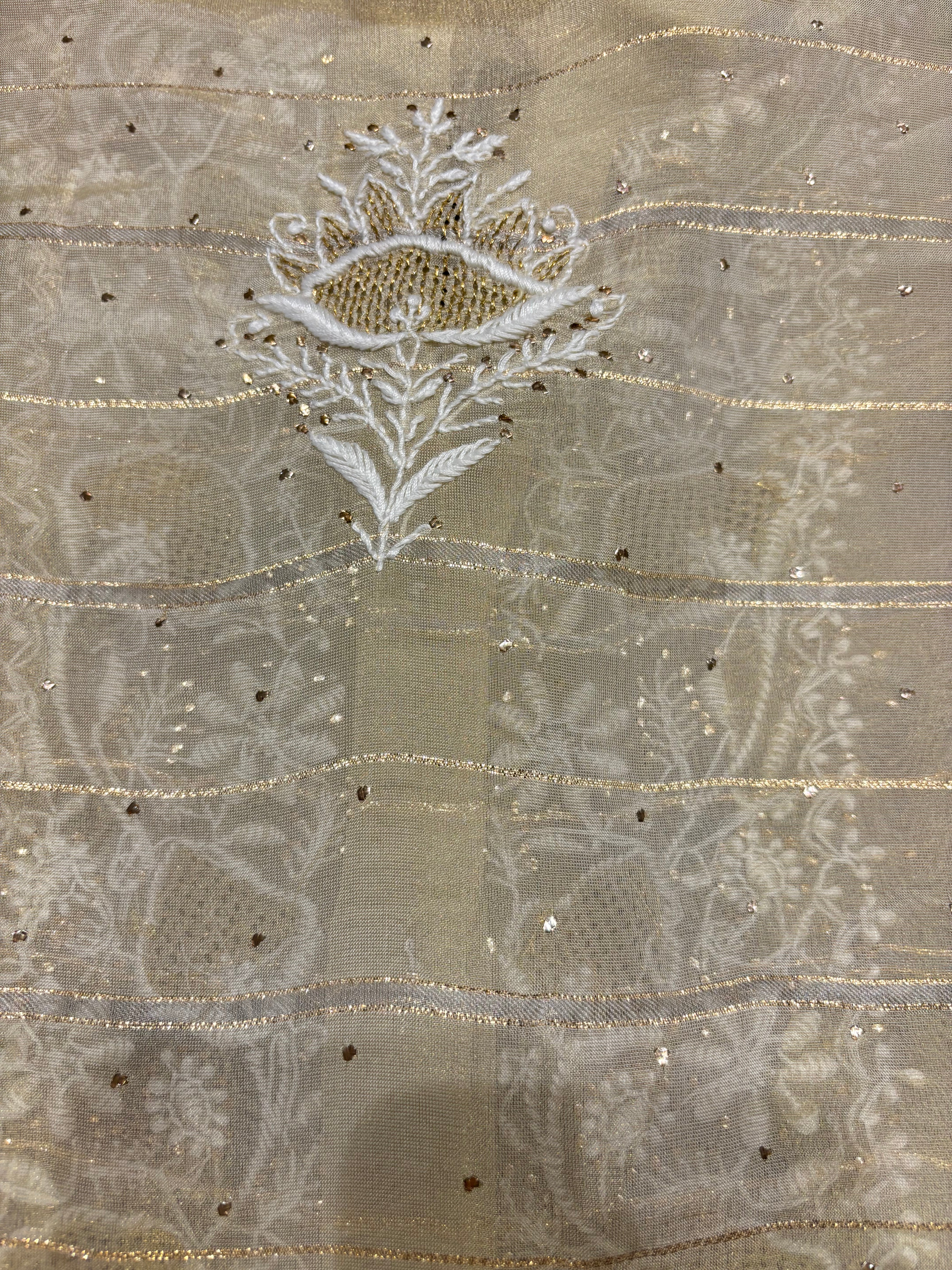 Dyeable Tissue Organza Silk Chikankari Shirt
