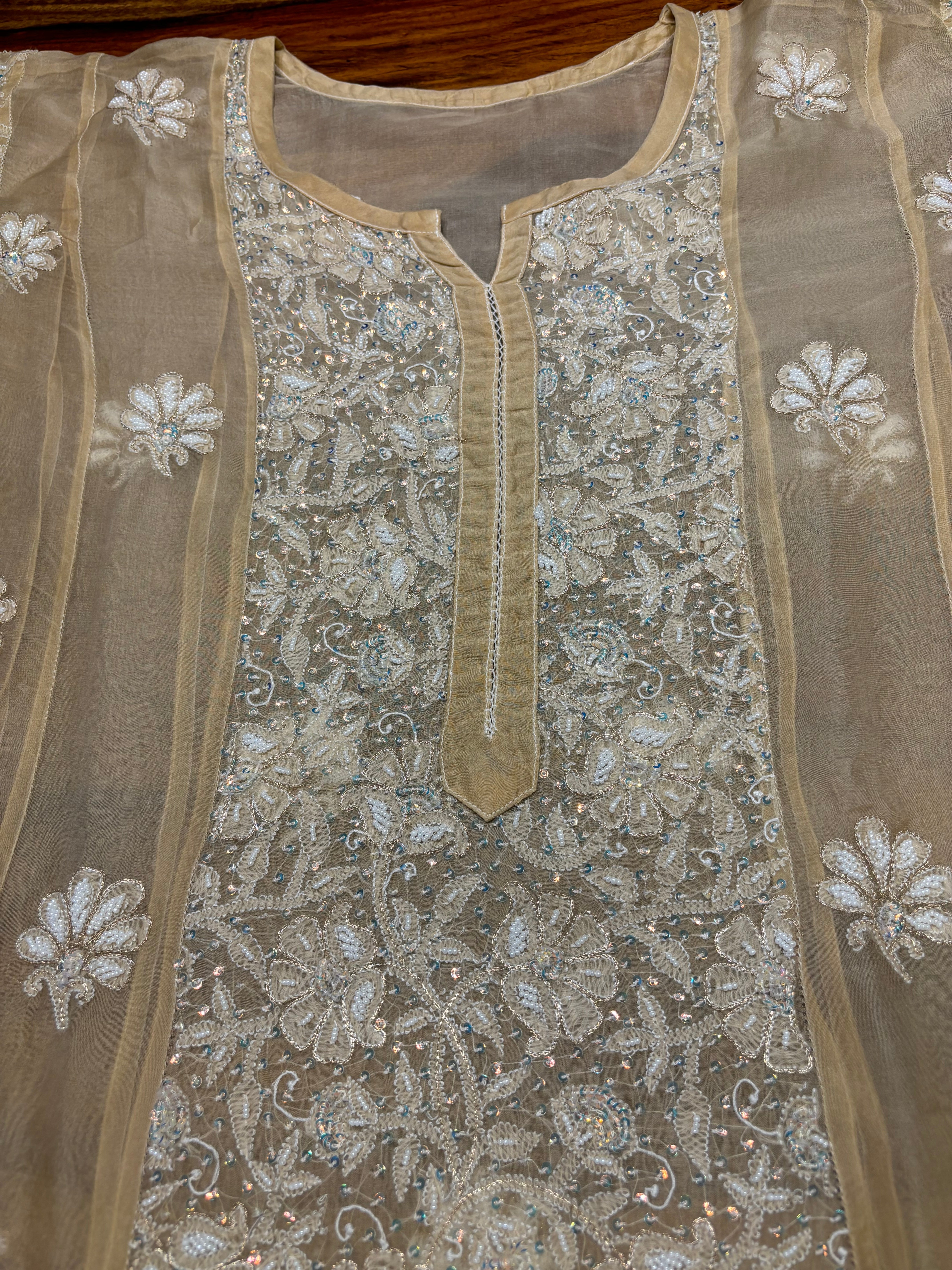 Oscar Gold Organza Silk Chikankari Anarkali and Dupatta