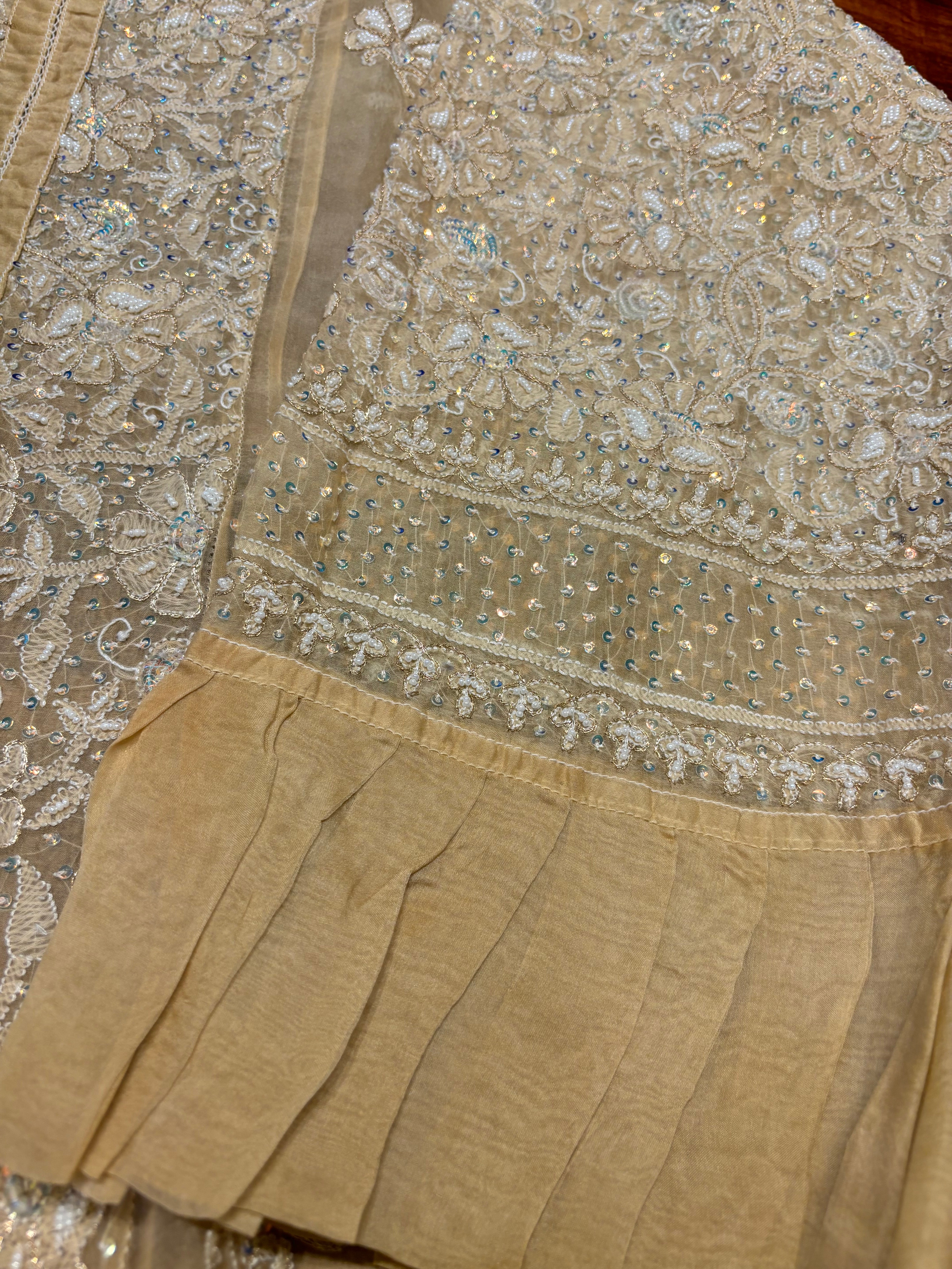 Oscar Gold Organza Silk Chikankari Anarkali and Dupatta