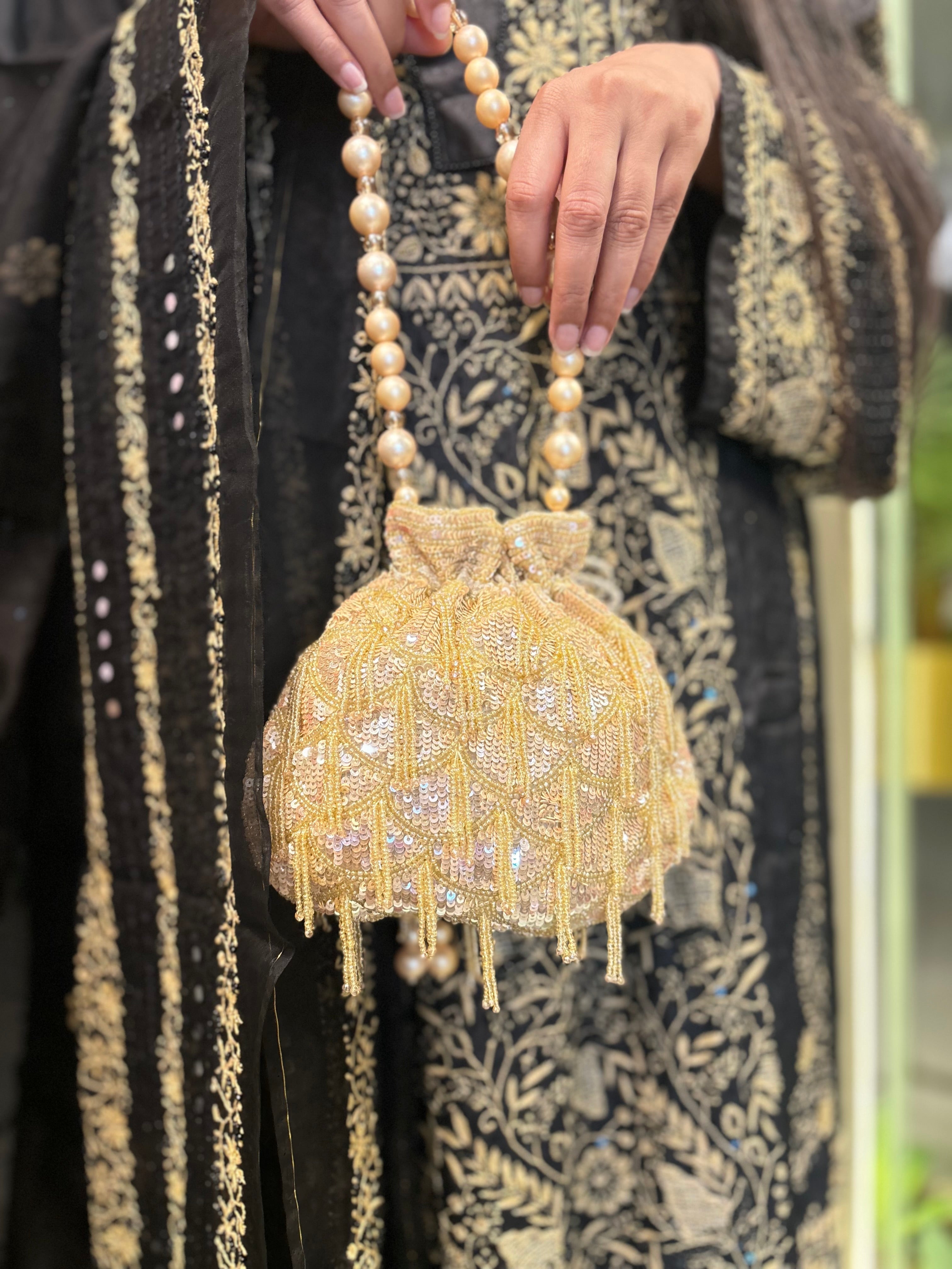 Golden Luxe Pearl, Sequins Potli Bag