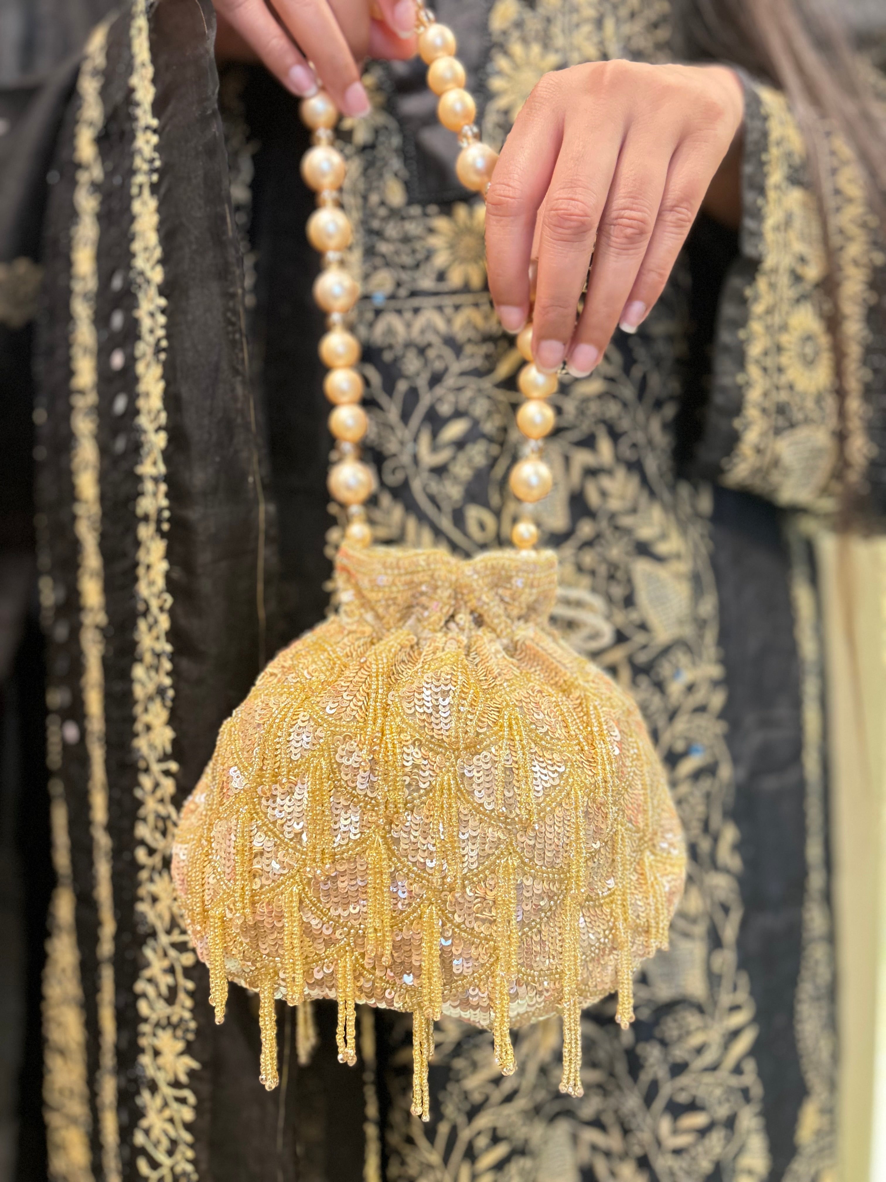 Golden Luxe Pearl, Sequins Potli Bag
