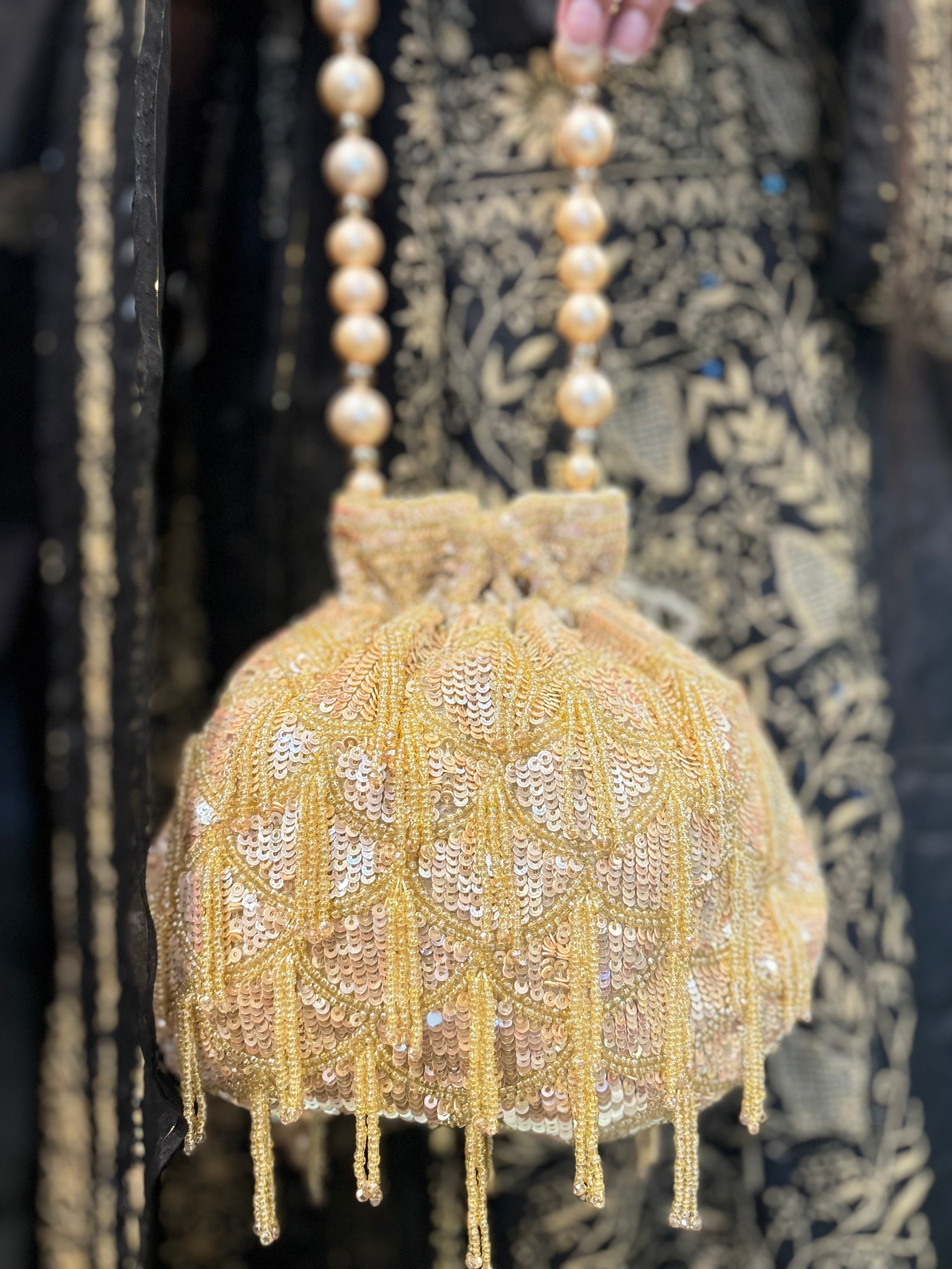 Golden Luxe Pearl, Sequins Potli Bag